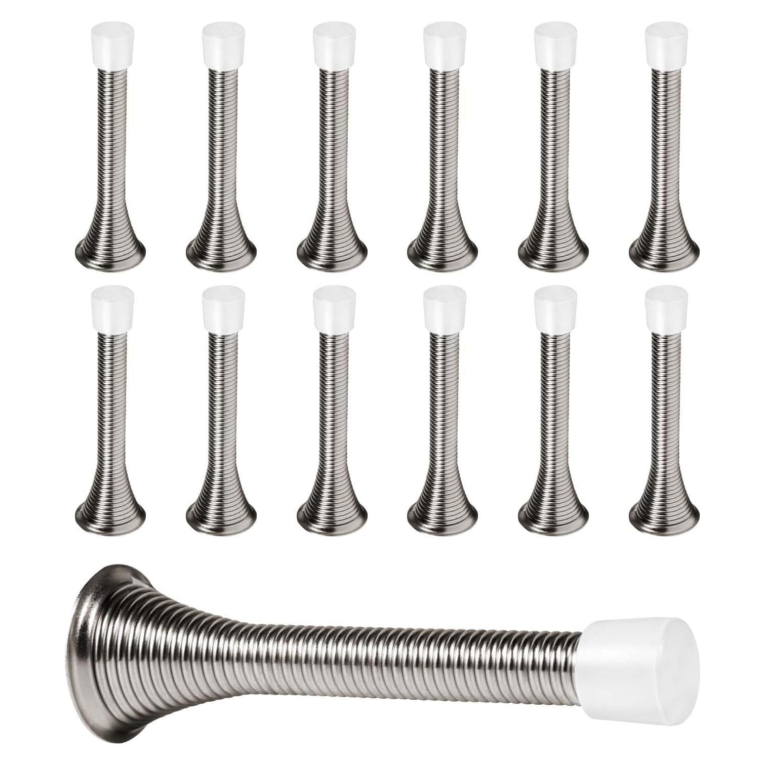 Topes de puerta de resorte KISEER - Paquete de 12 - Niquel satinado