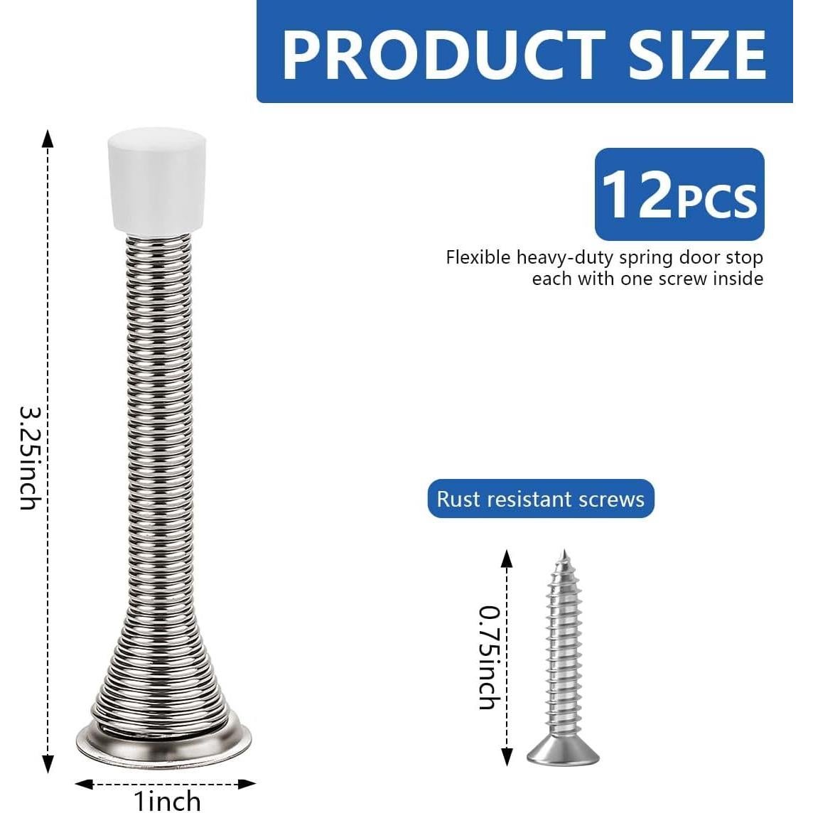 Topes de puerta de resorte KISEER - Paquete de 12 - Niquel satinado