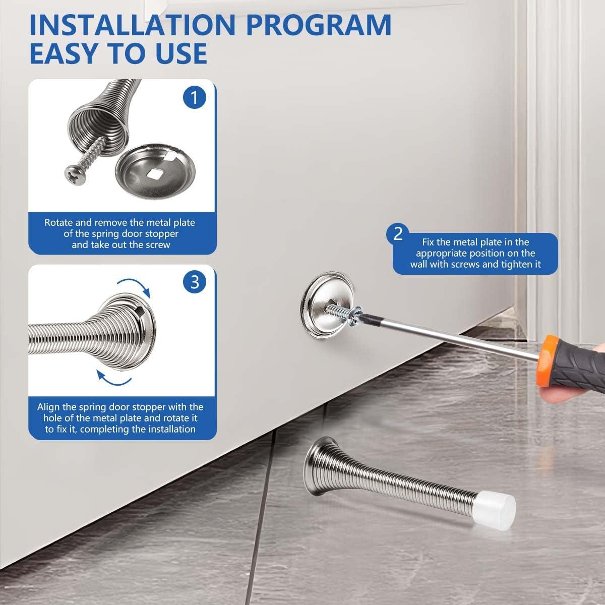 Topes de puerta de resorte KISEER - Paquete de 12 - Niquel satinado