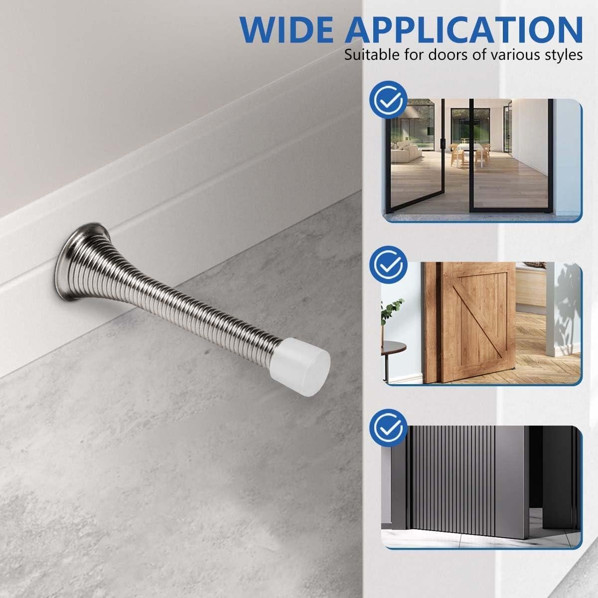 Topes de puerta de resorte KISEER - Paquete de 12 - Niquel satinado