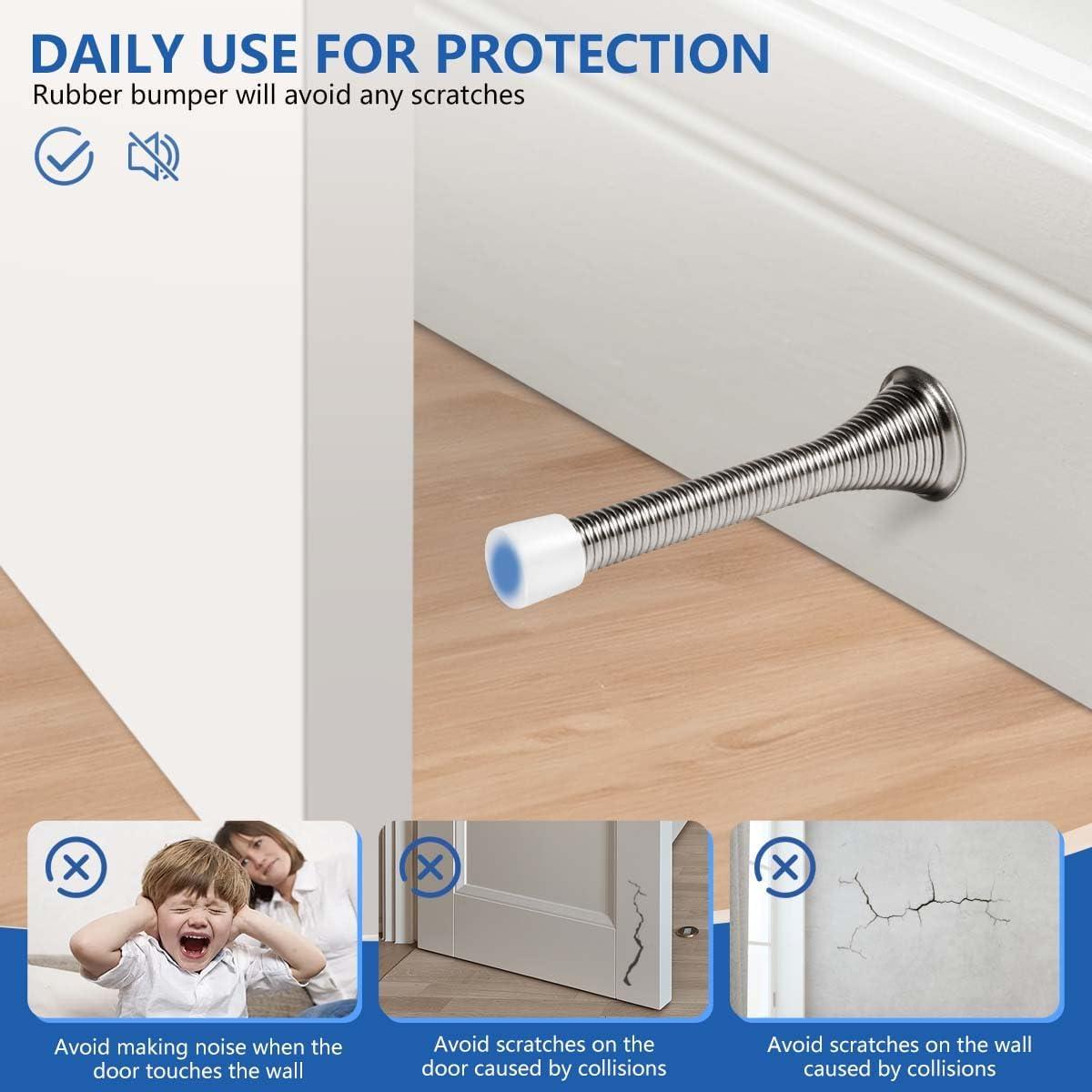 Topes de puerta de resorte KISEER - Paquete de 12 - Niquel satinado