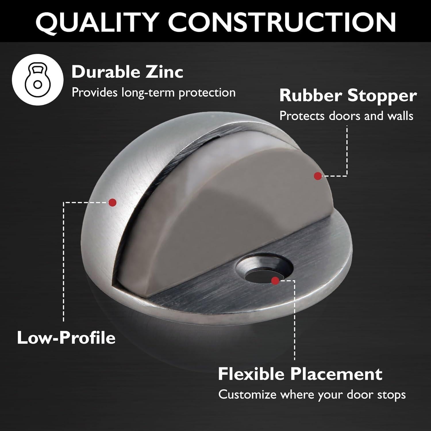 Topes de Puerta Design House, Zinc Satinado, Paquete de 5