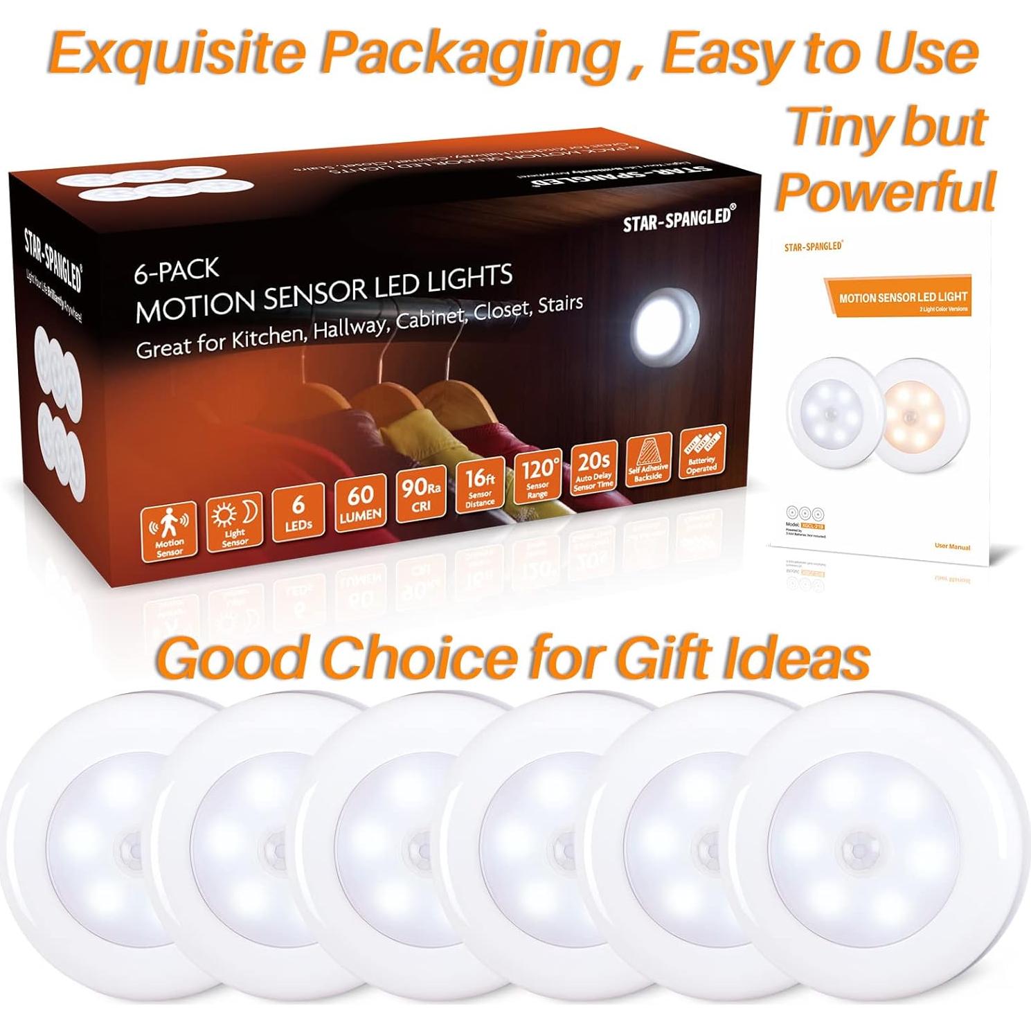 Luz LED con Sensor de Movimiento 6 Pack 7cm Blanco Frío