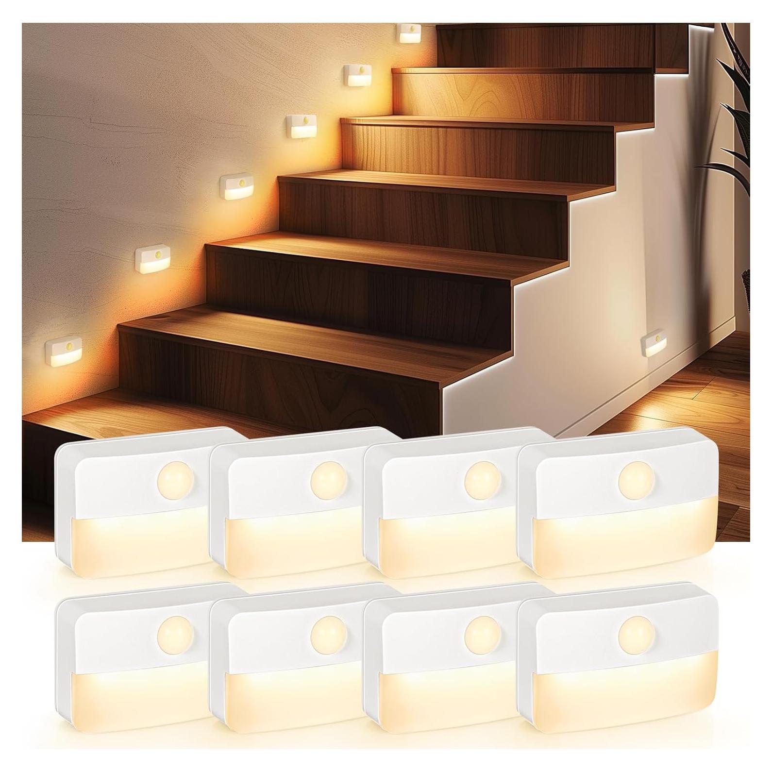 Paquete de 8 luces LED de escalera Guankaidianzishangwu con sensor