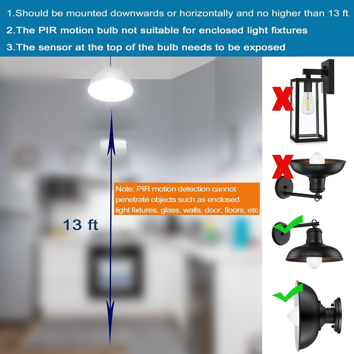 Bombillas LED E26 9W con Sensor de Movimiento 800lm 5000K (Paquete de 2)