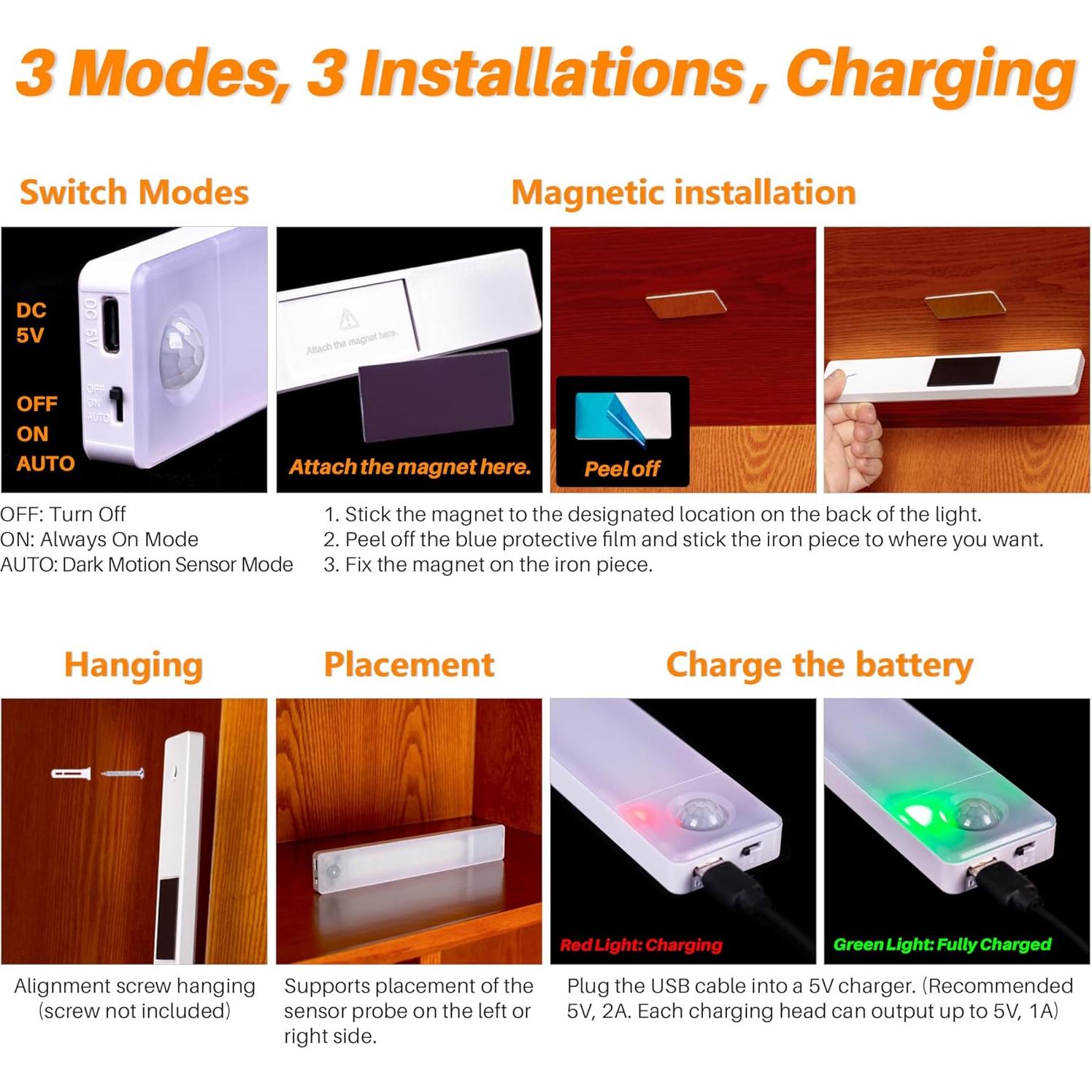 Iluminación Bajo Gabinete STAR-SPANGLED 20.32 cm LED Sensor Movimiento