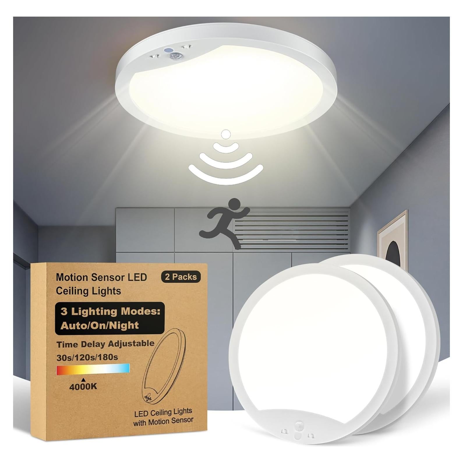 Paquete de 2 luces de techo LED 20W con sensor de movimiento