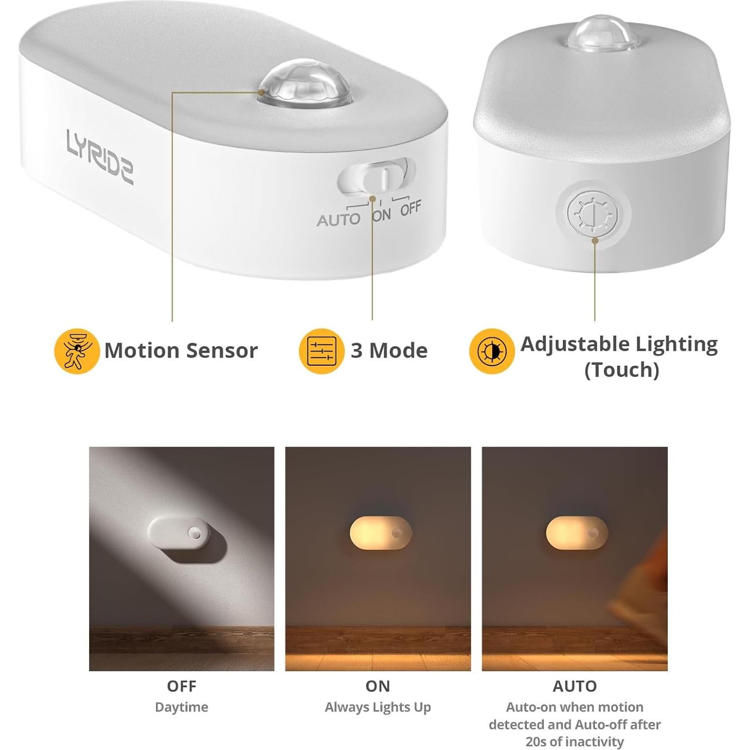 Luz Nocturna Recargable Lyridz con Sensor de Movimiento LED