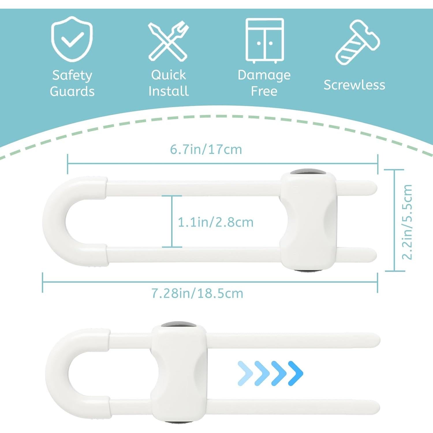 Cerraduras de Seguridad para Gabinetes U Lock 6 Piezas Blancas