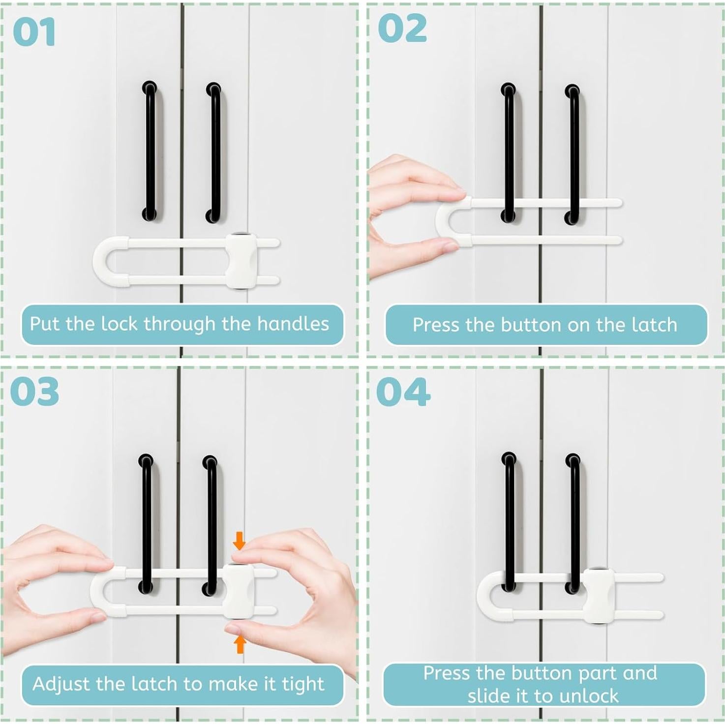 Cerraduras de Seguridad para Gabinetes U Lock 6 Piezas Blancas