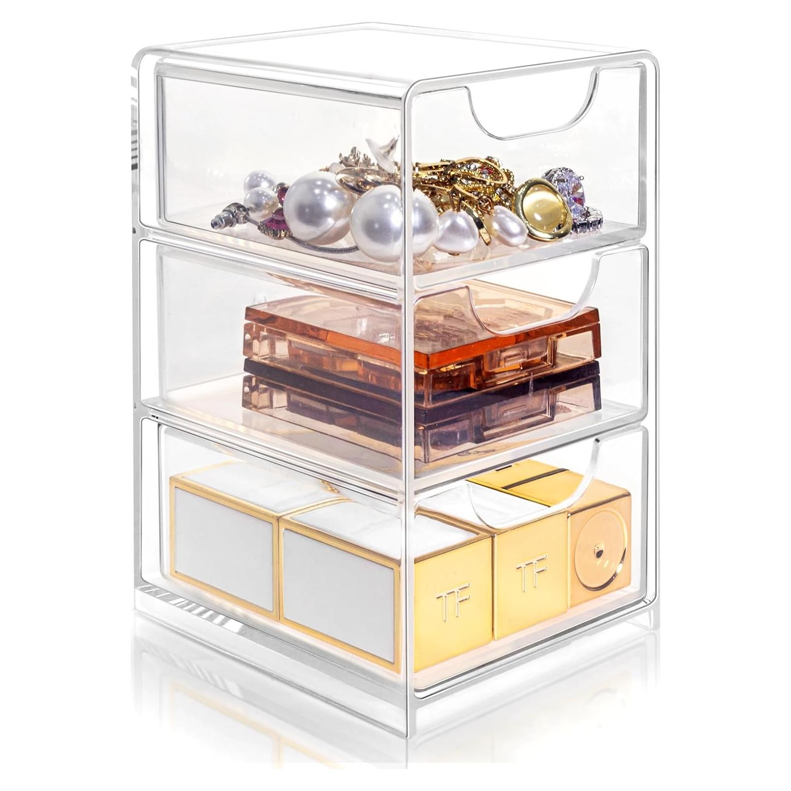 Organizador de Escritorio Vowcarol Mini Transparente con Cajón