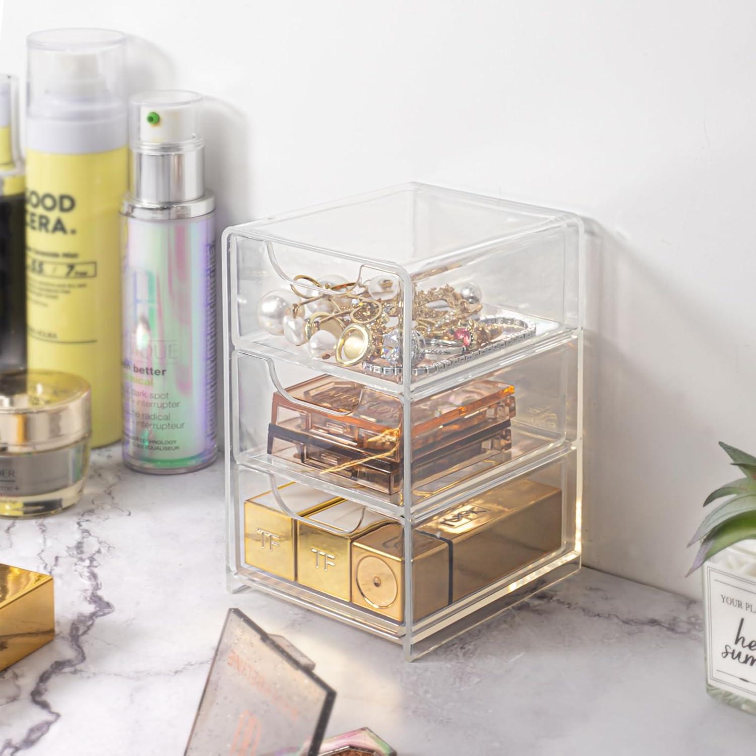 Organizador de Escritorio Vowcarol Mini Transparente con Cajón