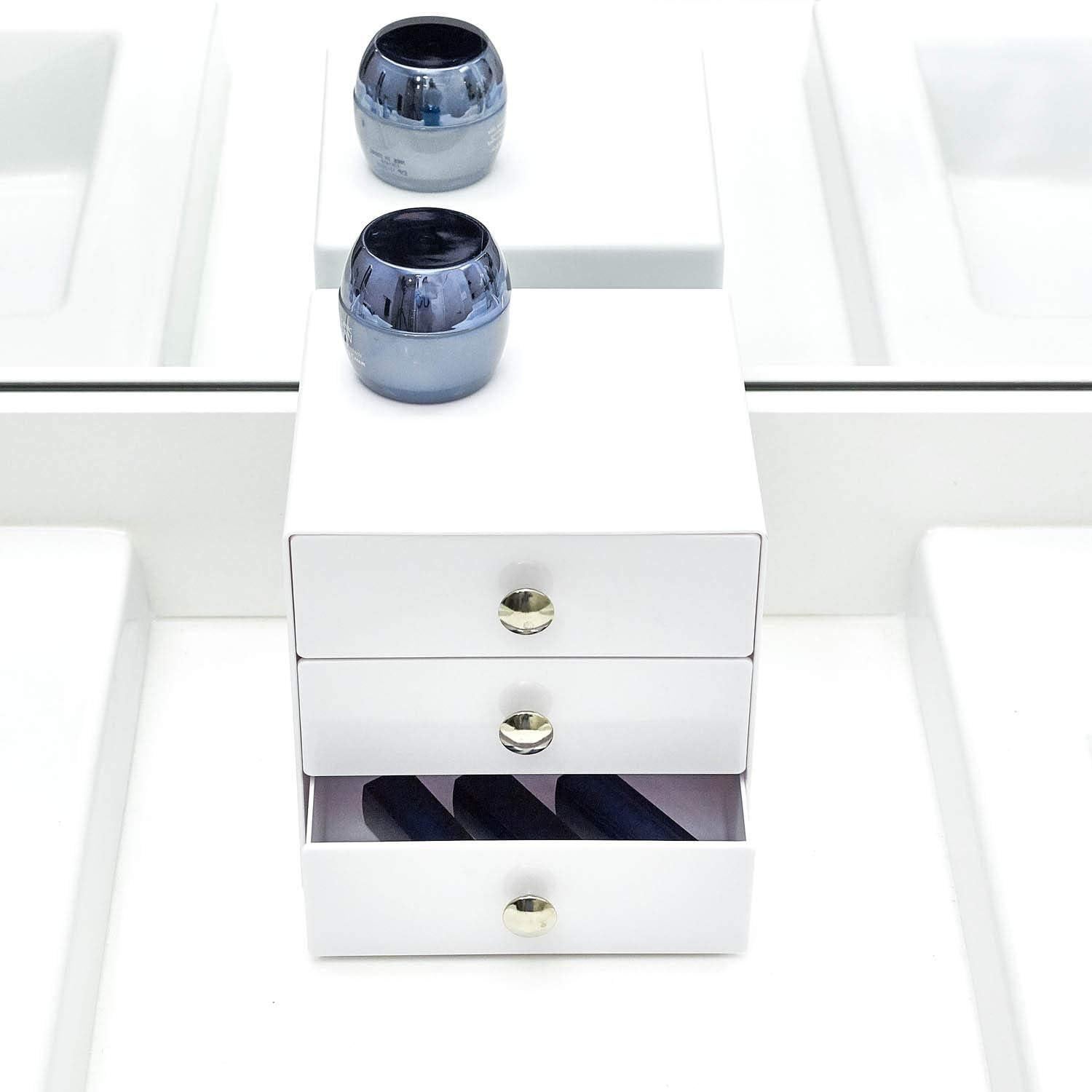 iDesign 3-Drawer Plastic Vanity Organizer, Compact Storage Organization Drawers Set for Cosmetics, Dental Supplies, Hair Care, Bathroom, Dorm, Desk, Countertop, Office, 6.5" x 6.5" x 6.5", White