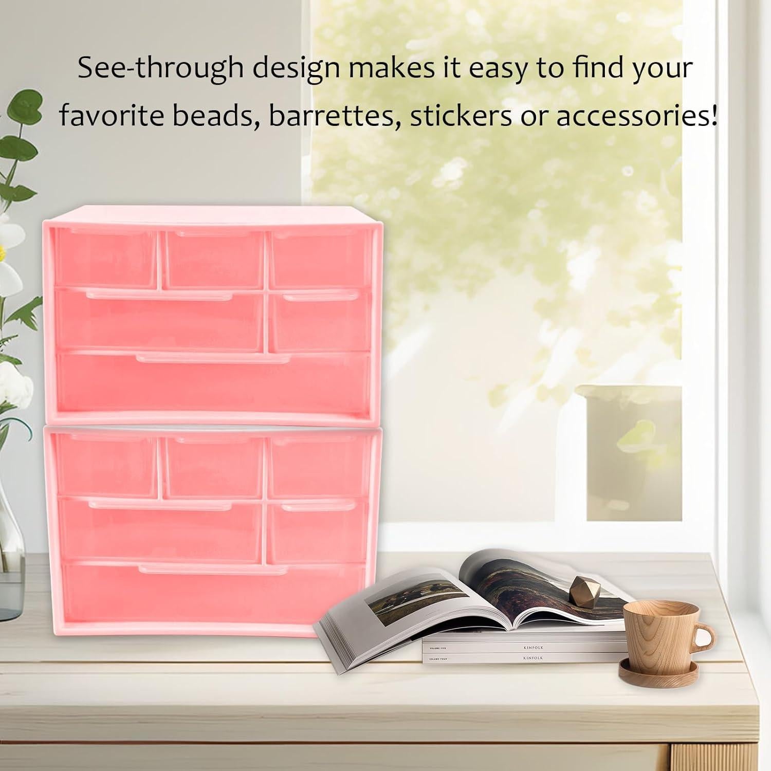 Organizador de Cajones Mini Nirvany Rosa 6 Cajones Transparentes