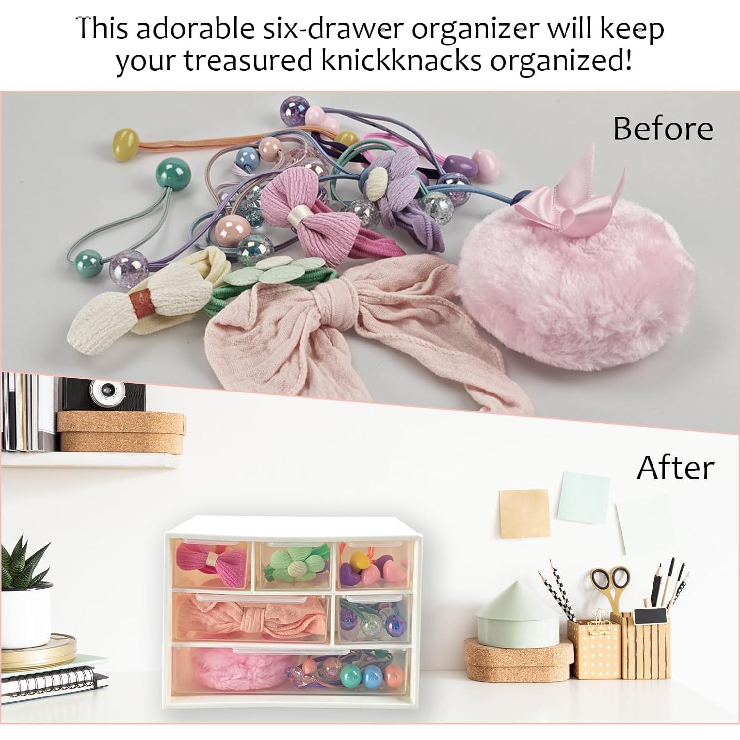 Organizador de Cajones Mini Nirvany Rosa 6 Cajones Transparentes