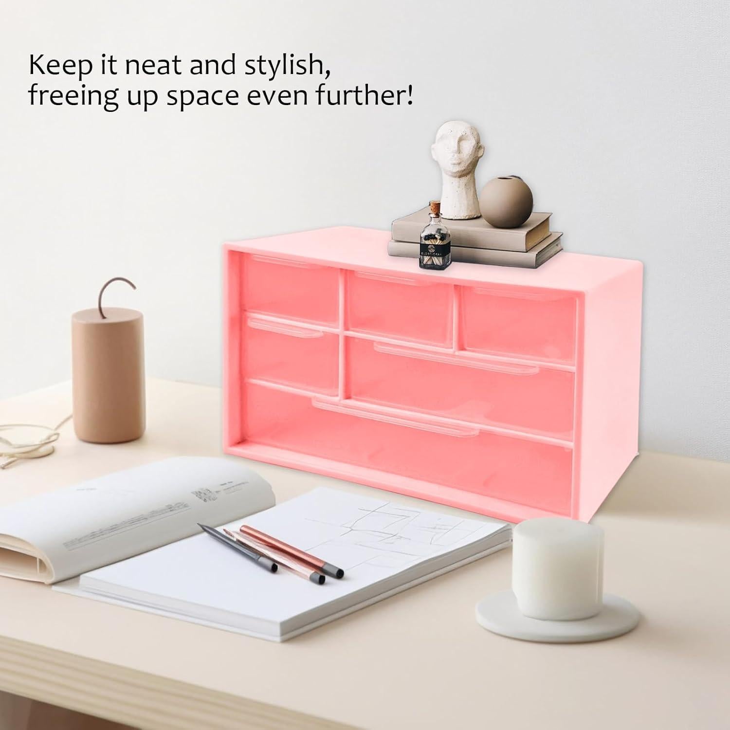 Organizador de Cajones Mini Nirvany Rosa 6 Cajones Transparentes