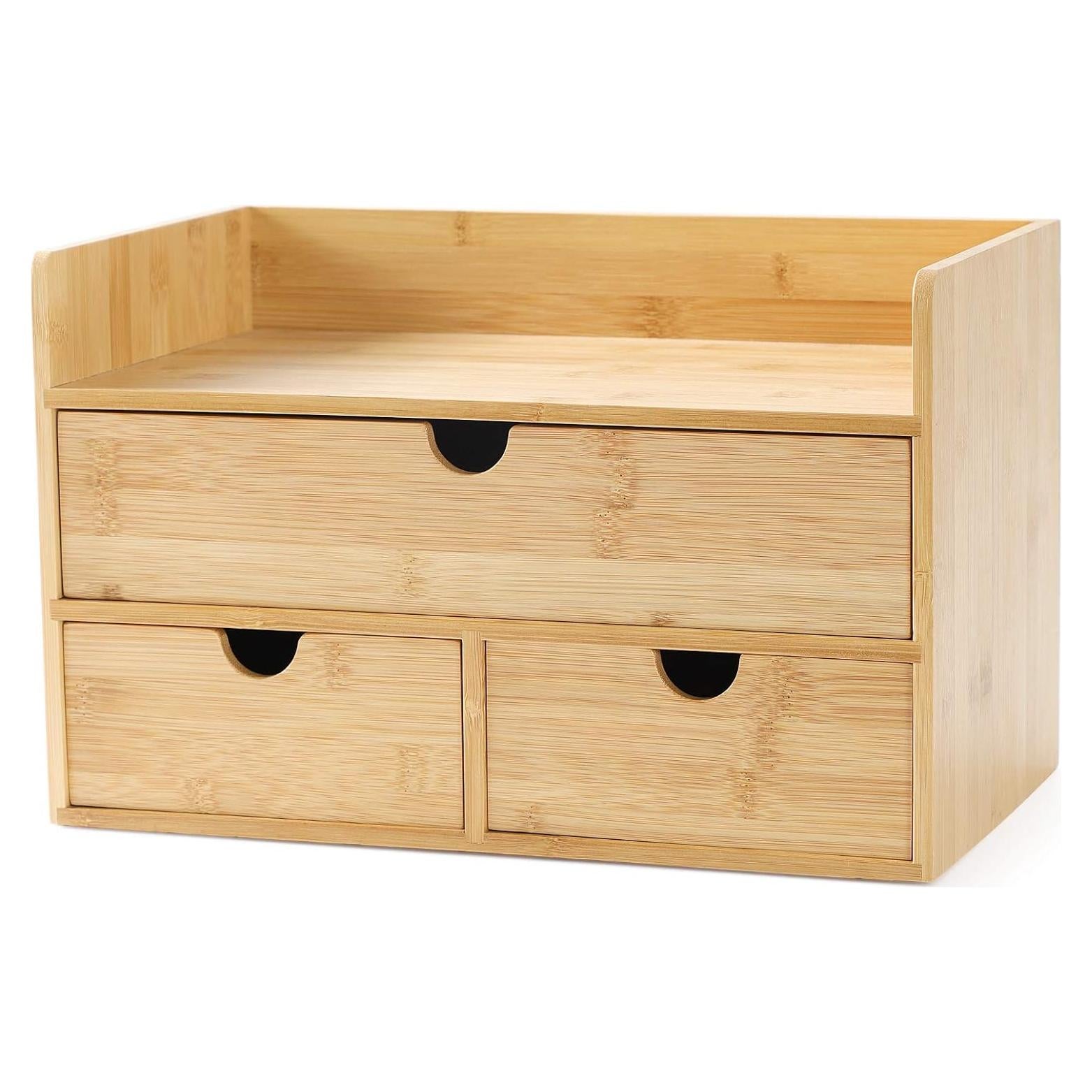 Organizador de Escritorio Wisuce de Bambú con 3 Cajones y Estante