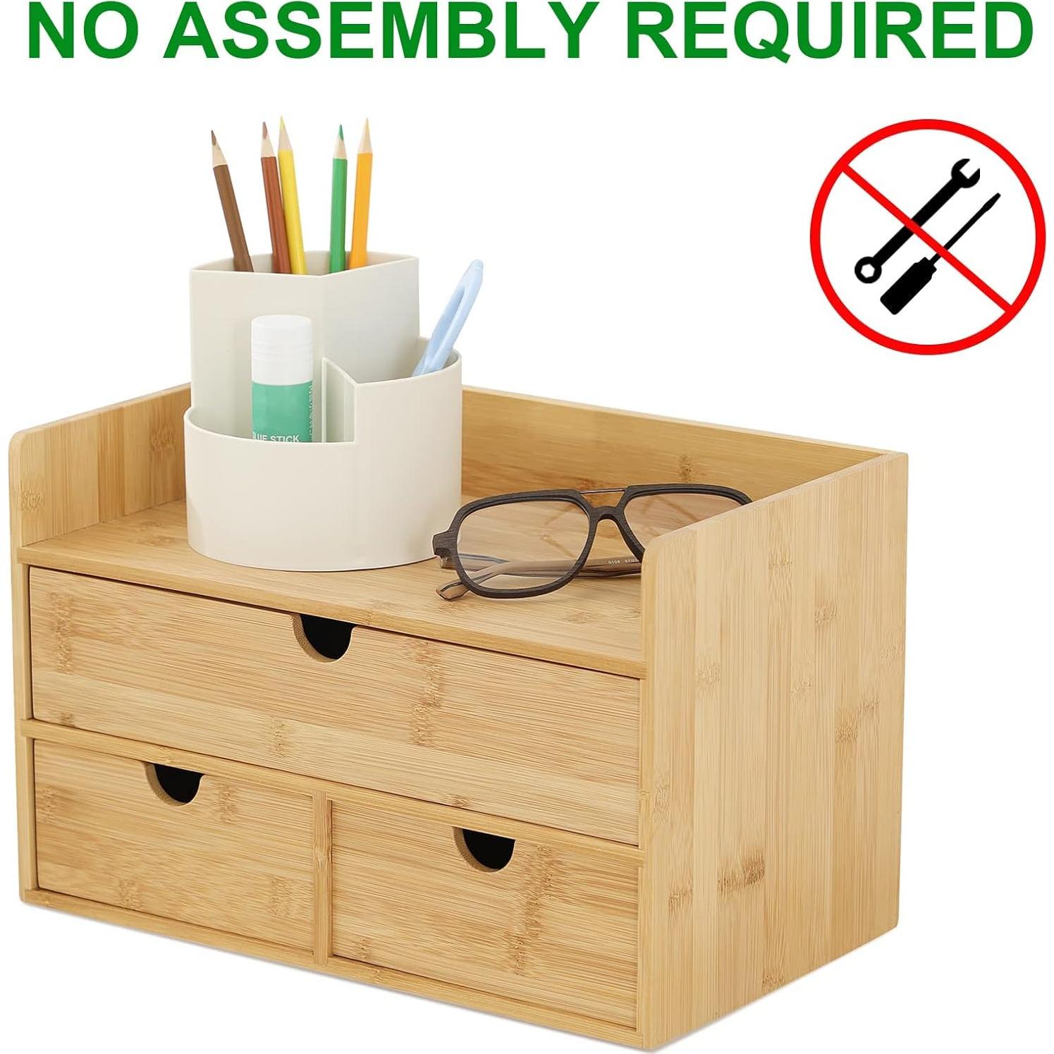 Organizador de Escritorio Wisuce de Bambú con 3 Cajones y Estante