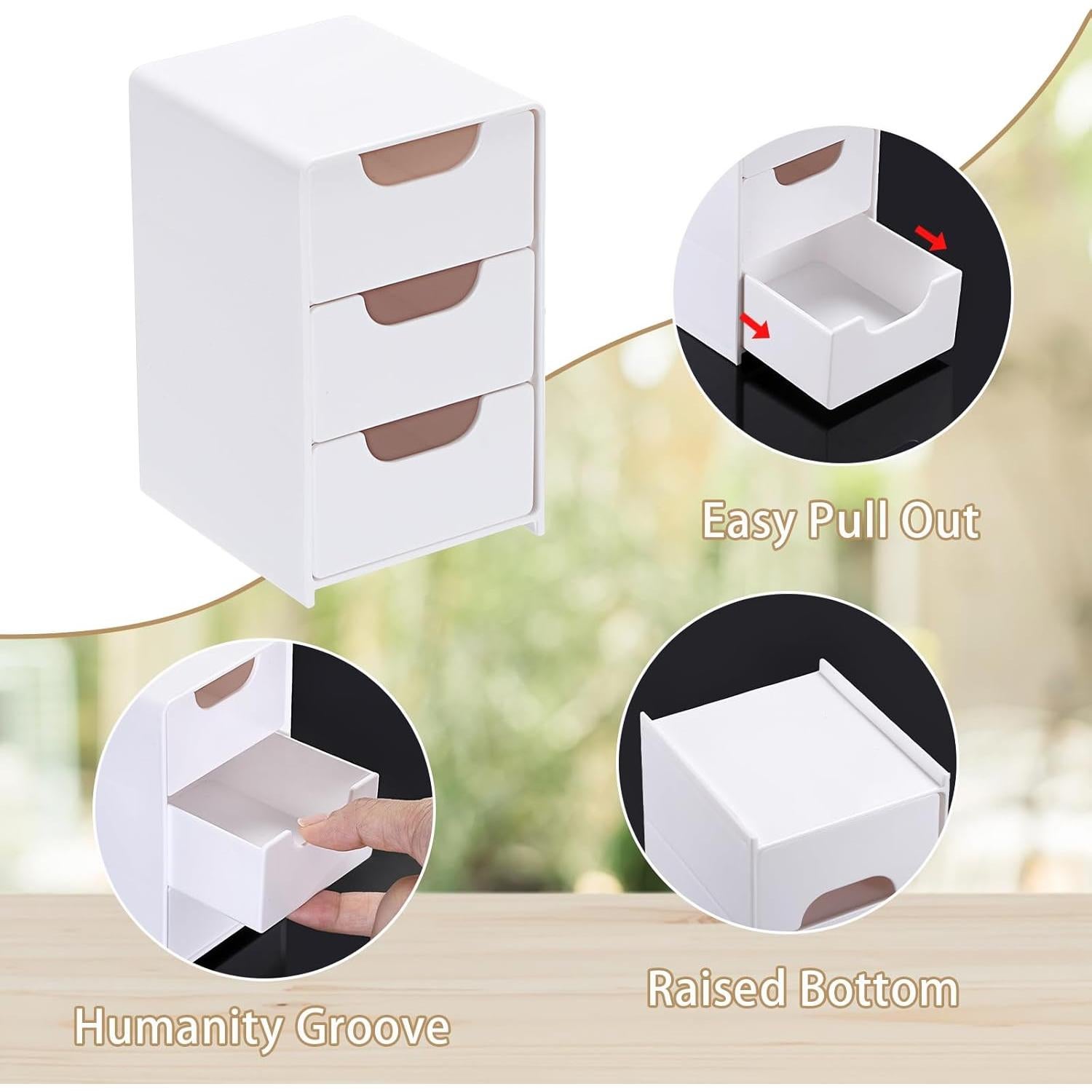 Organizador de Escritorio Acrílico BTSKY Blanco 3 Cajones 8x9x13cm