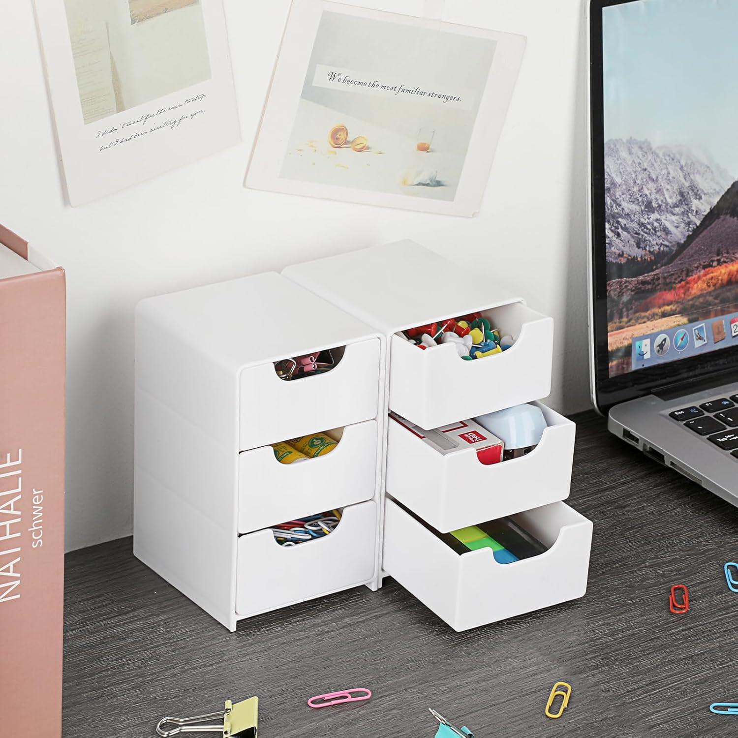 Organizador de Escritorio Acrílico BTSKY Blanco 3 Cajones 8x9x13cm