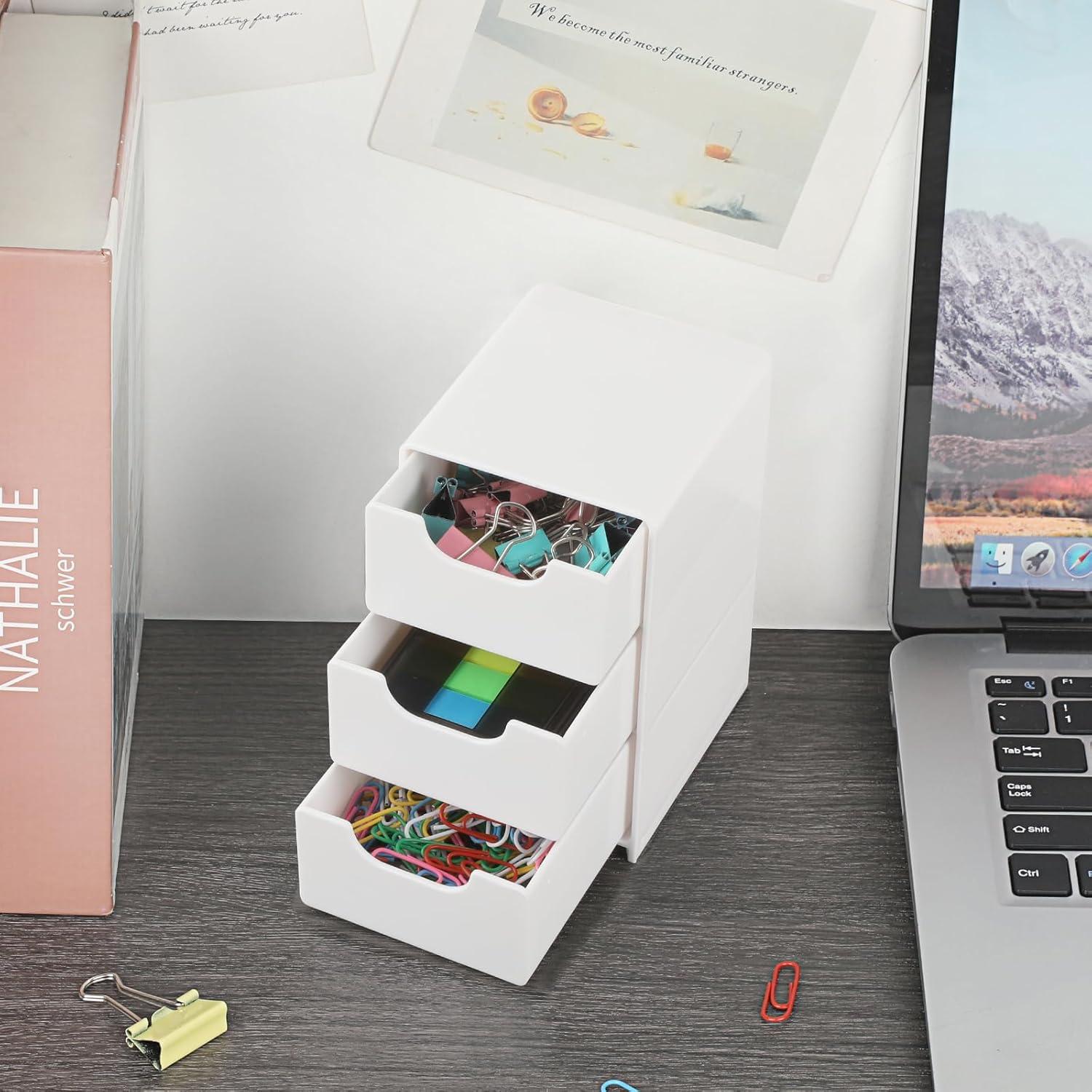 Organizador de Escritorio Acrílico BTSKY Blanco 3 Cajones 8x9x13cm