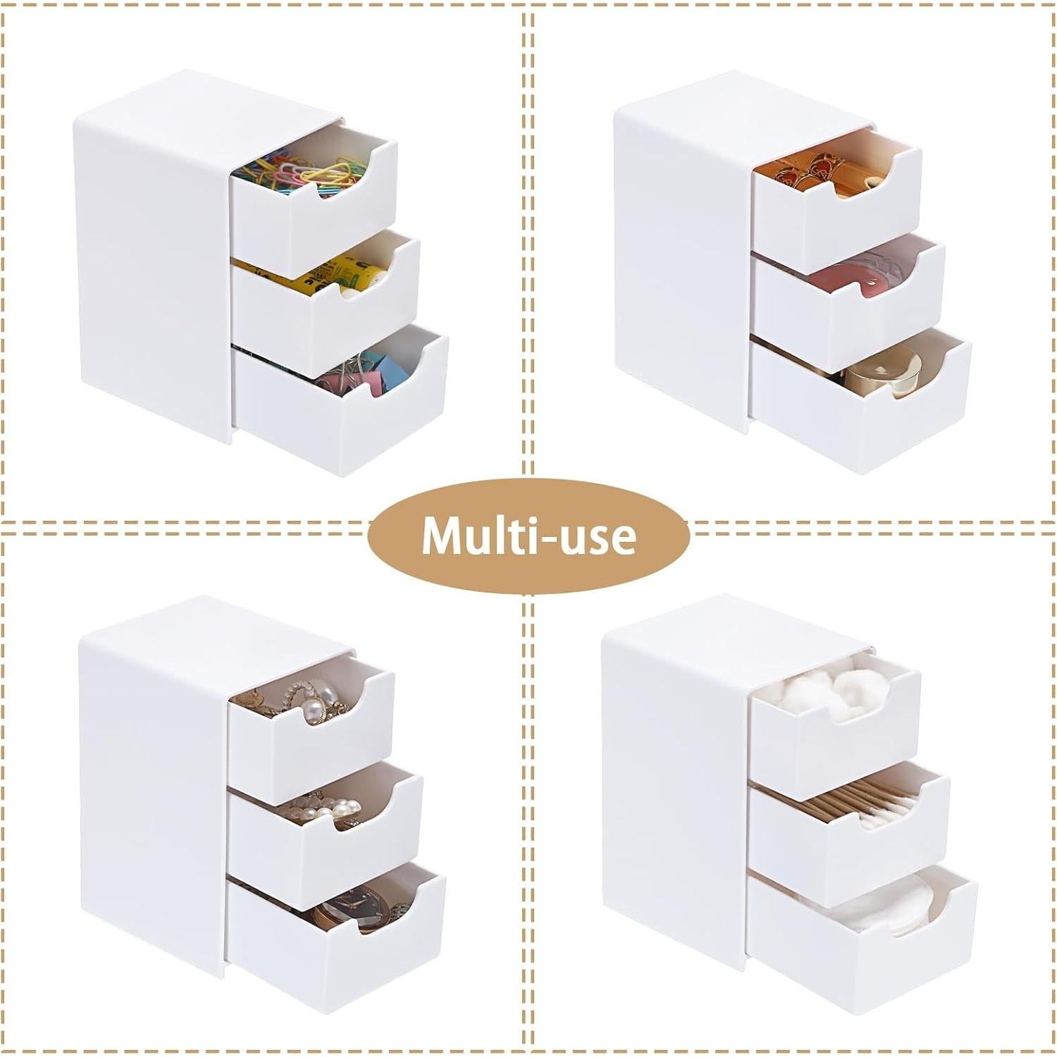 Organizador de Escritorio Acrílico BTSKY Blanco 3 Cajones 8x9x13cm