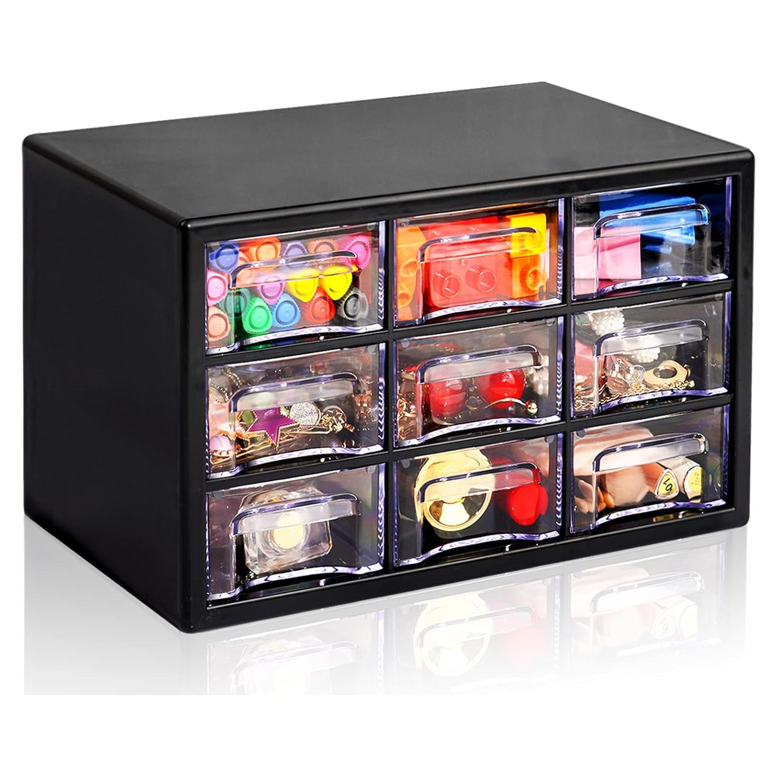 Organizador de Escritorio FODIENS 9 Cajones Transparente Negro 25x16x15 cm