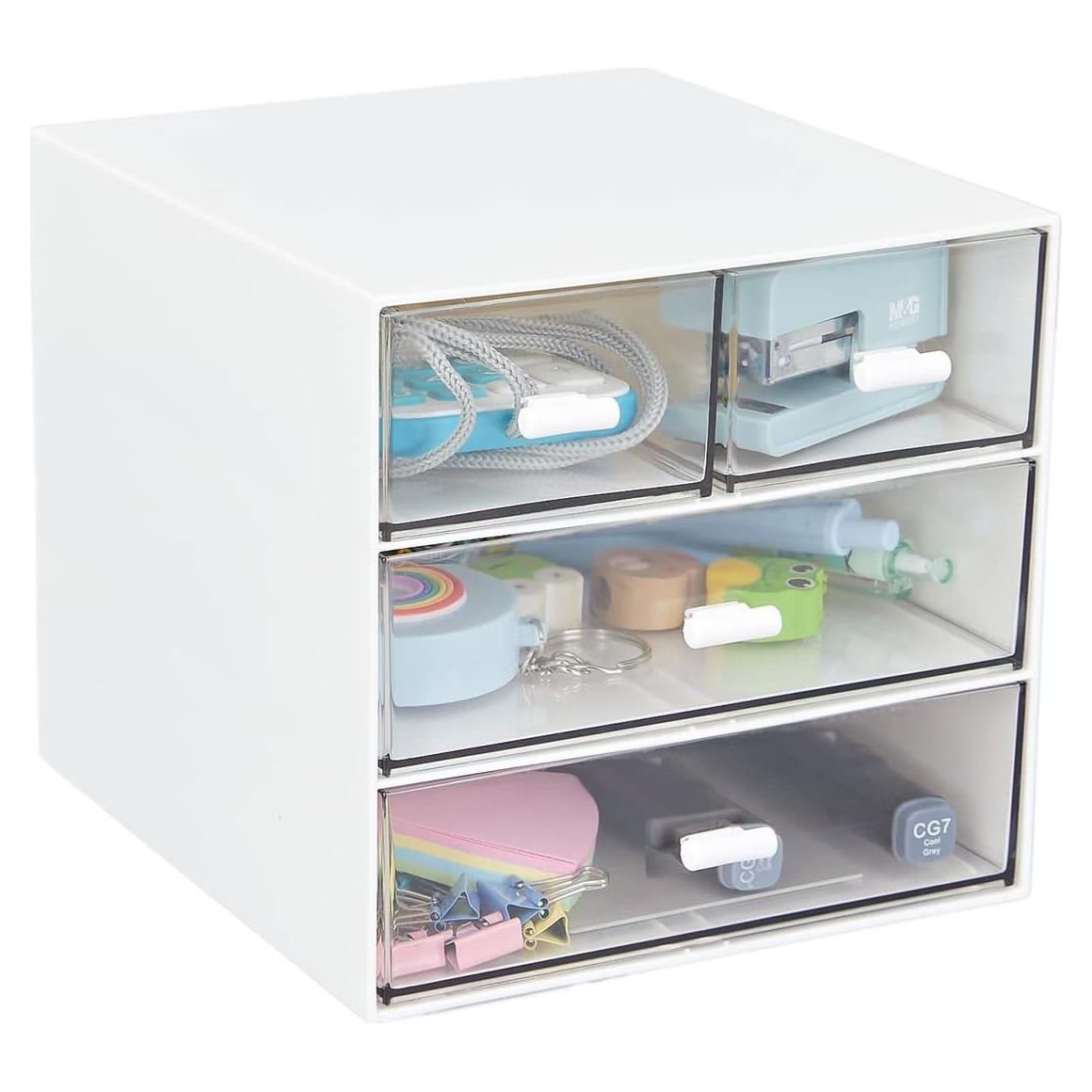 Organizador de Escritorio LETURE Blanco 4 Cajones Plástico 15.3x16.6x14.5 cm