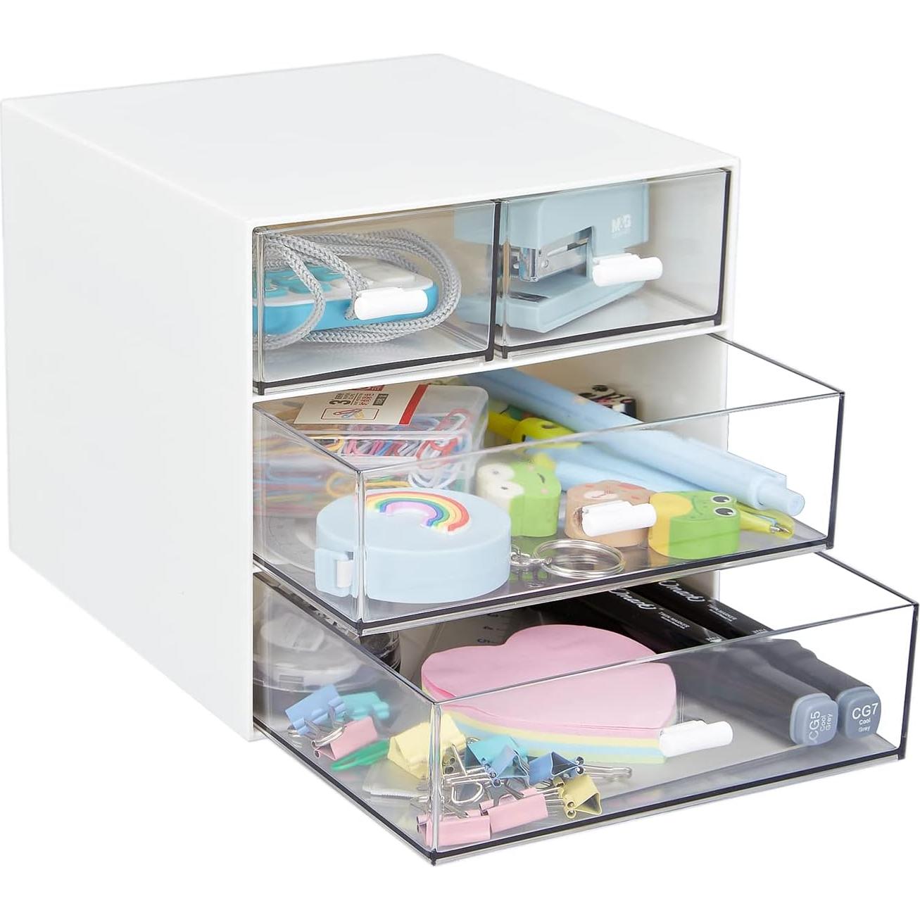 Organizador de Escritorio LETURE Blanco 4 Cajones Plástico 15.3x16.6x14.5 cm