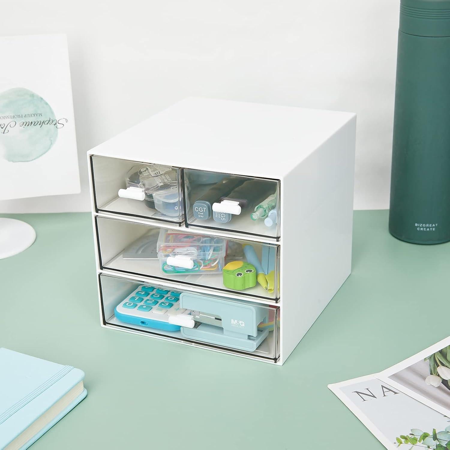 Organizador de Escritorio LETURE Blanco 4 Cajones Plástico 15.3x16.6x14.5 cm