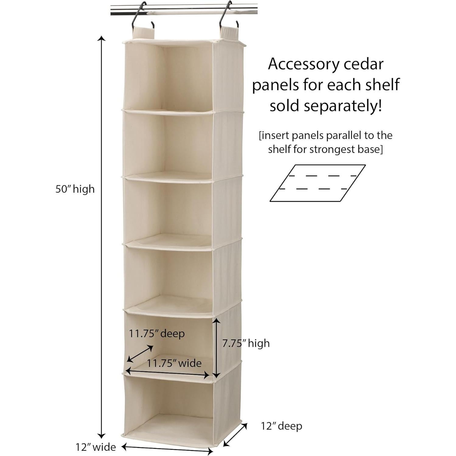 Organizador Colgante Cedarline 6 Estantes Lona Algodón Natural