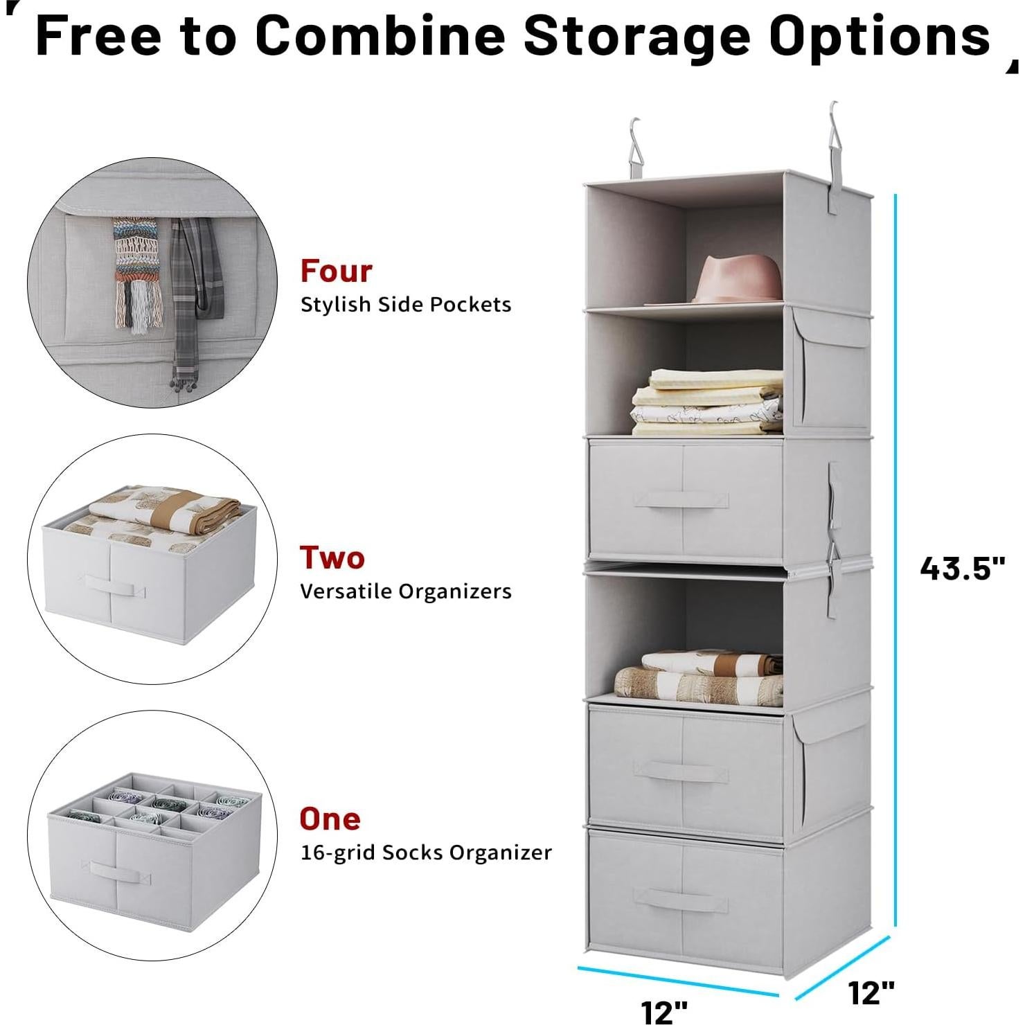Organizador de Closet Colgante Vailando 6 Estantes y 3 Cajones