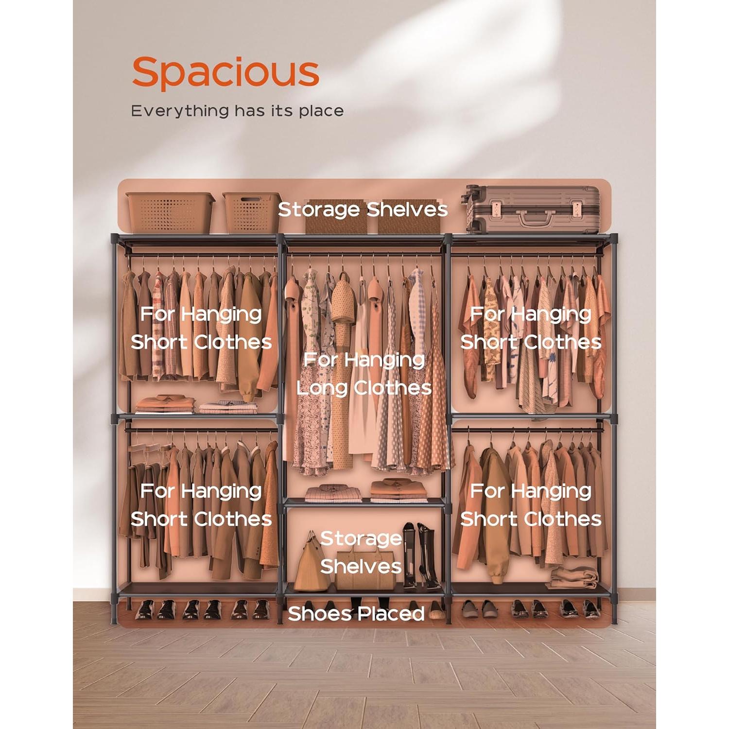 Armario Portátil CASAMAYA 205x43x197 cm Negro con Estantes