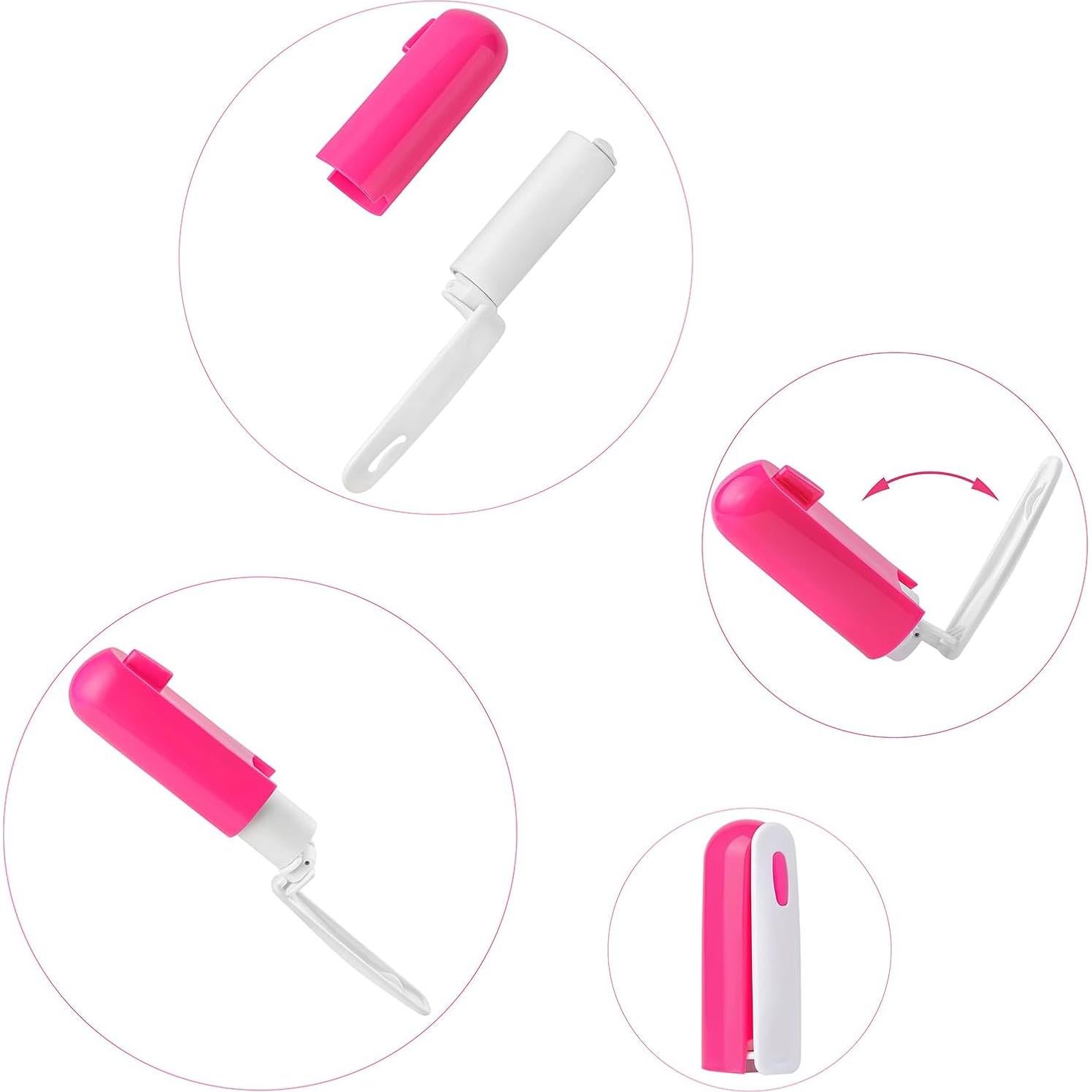 Rodillo Quitapelusas Mini MINGRACE Rosa Compacto 9.1x4.1 cm