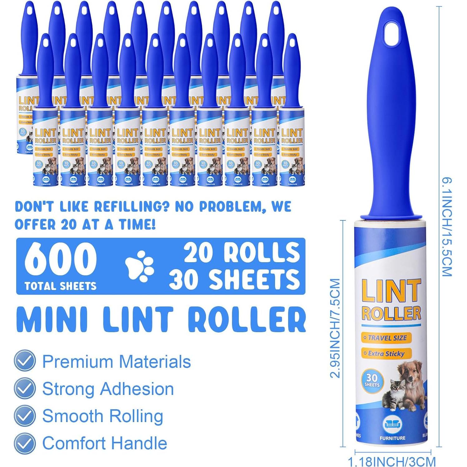 Hushee Mini Rodillos Quitapelusas 20 Pcs 600 Hojas Viaje