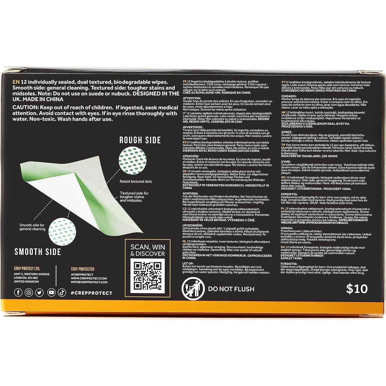 Toallitas de limpieza biodegradables Crep Protect - 12 unidades