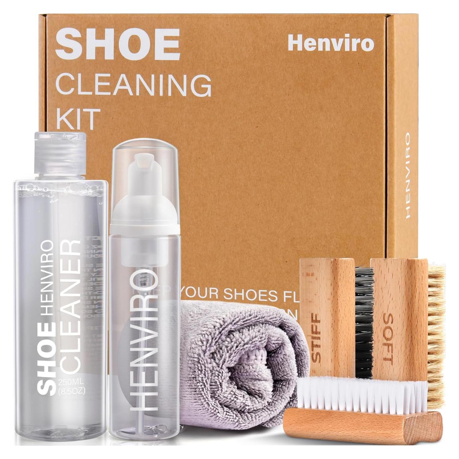 Kit de Limpieza de Zapatos Henviro 240ml con Cepillos y Toalla