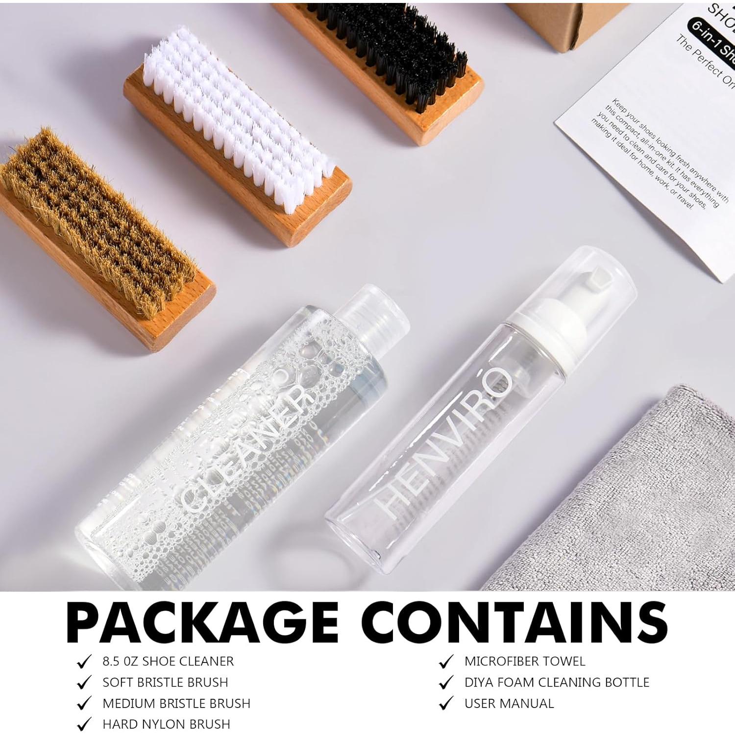 Kit de Limpieza de Zapatos Henviro 240ml con Cepillos y Toalla