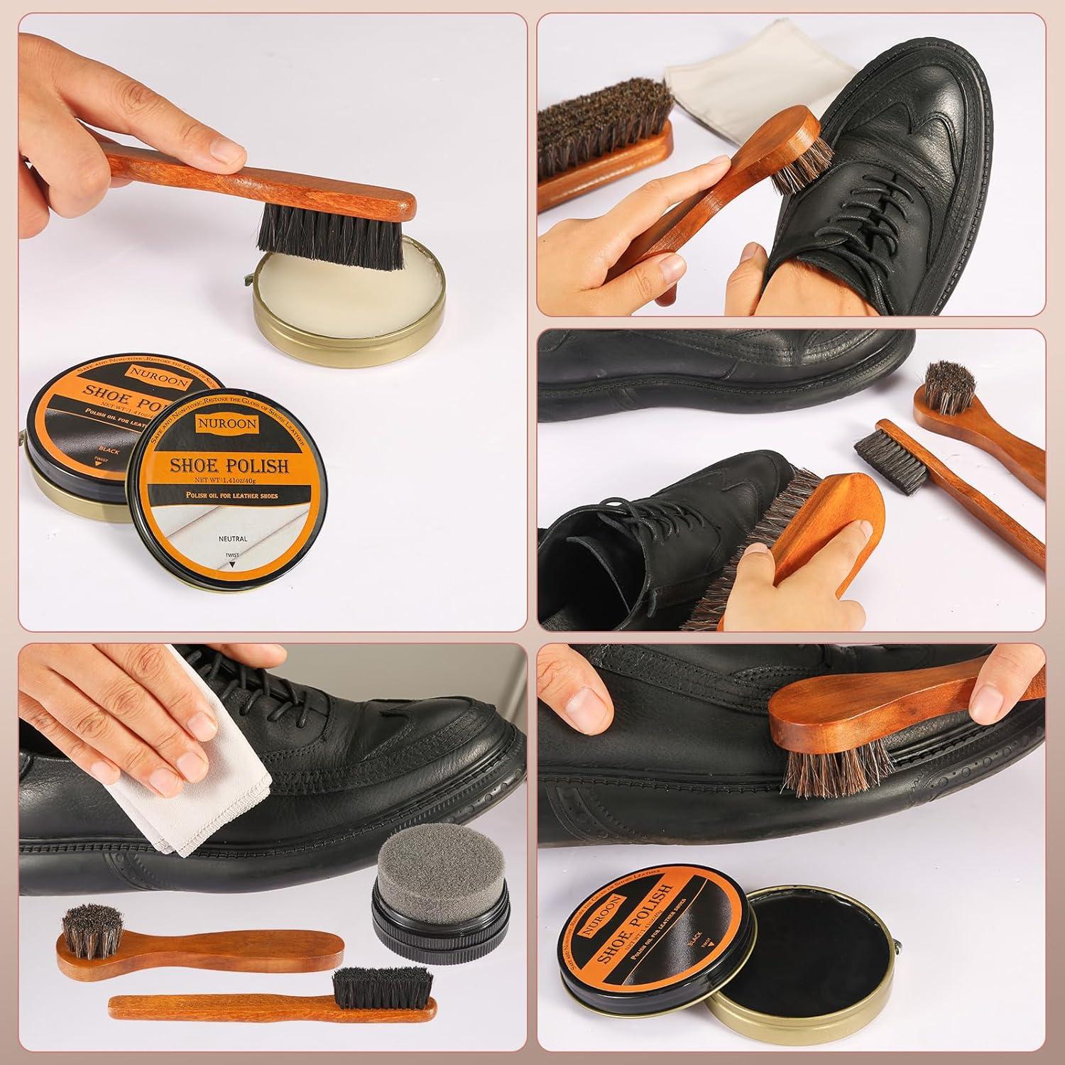 Kit de Cuidado de Zapatos Nuroon - 13 Piezas con Cepillos y Aceite