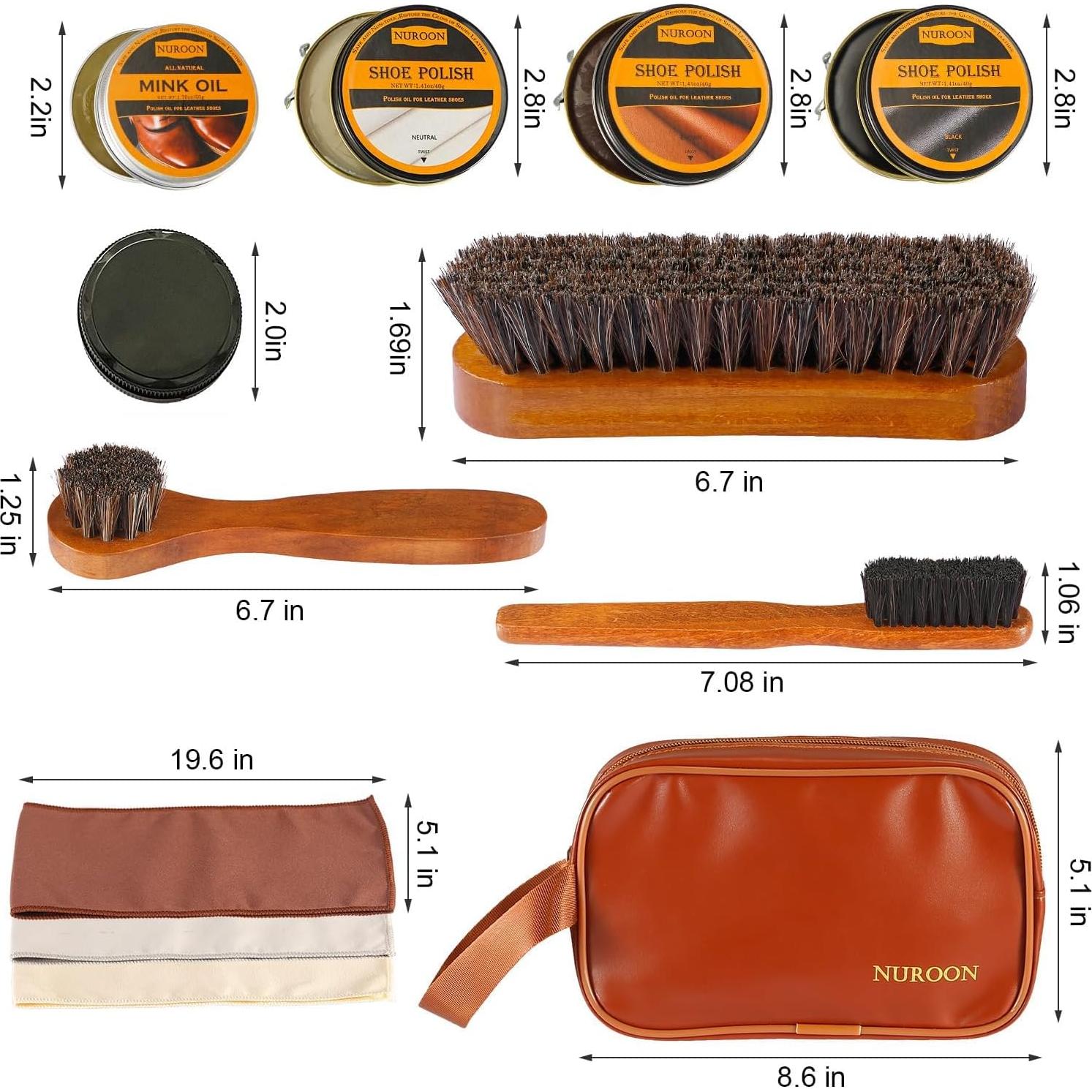 Kit de Cuidado de Zapatos Nuroon - 13 Piezas con Cepillos y Aceite