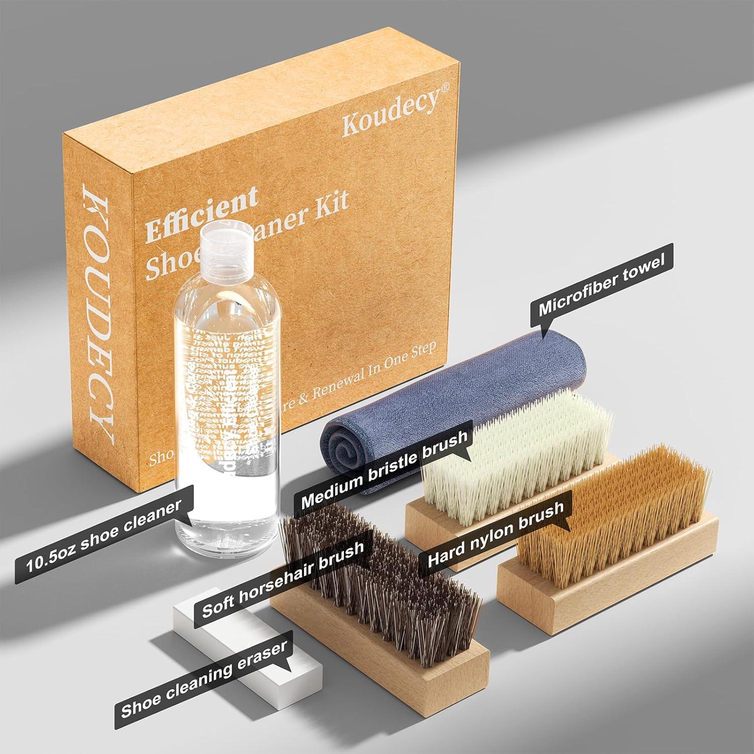 Kit de Limpieza de Zapatos Koudecy 300 ml con Cepillos y Toalla
