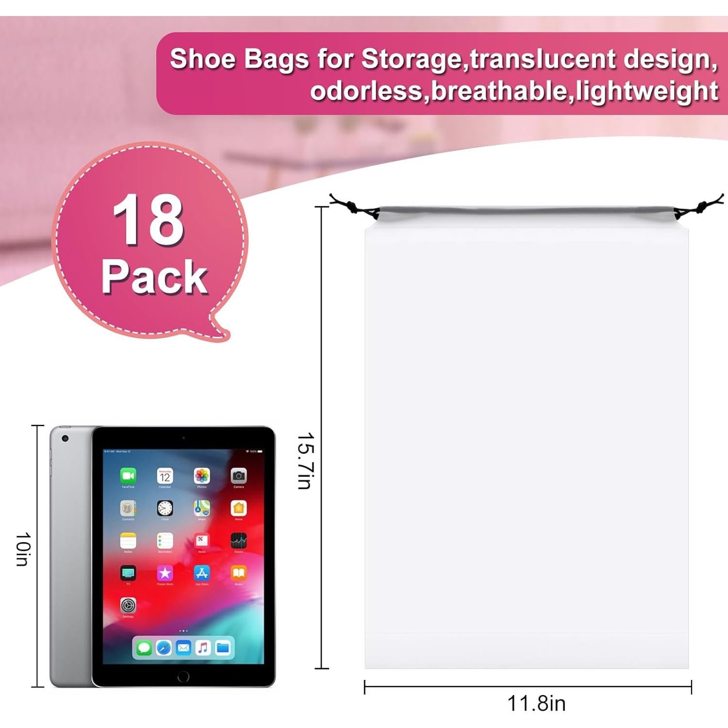 Vivinin 18 Bolsas para Zapatos 30cm x 40cm - Almacenamiento Viaje