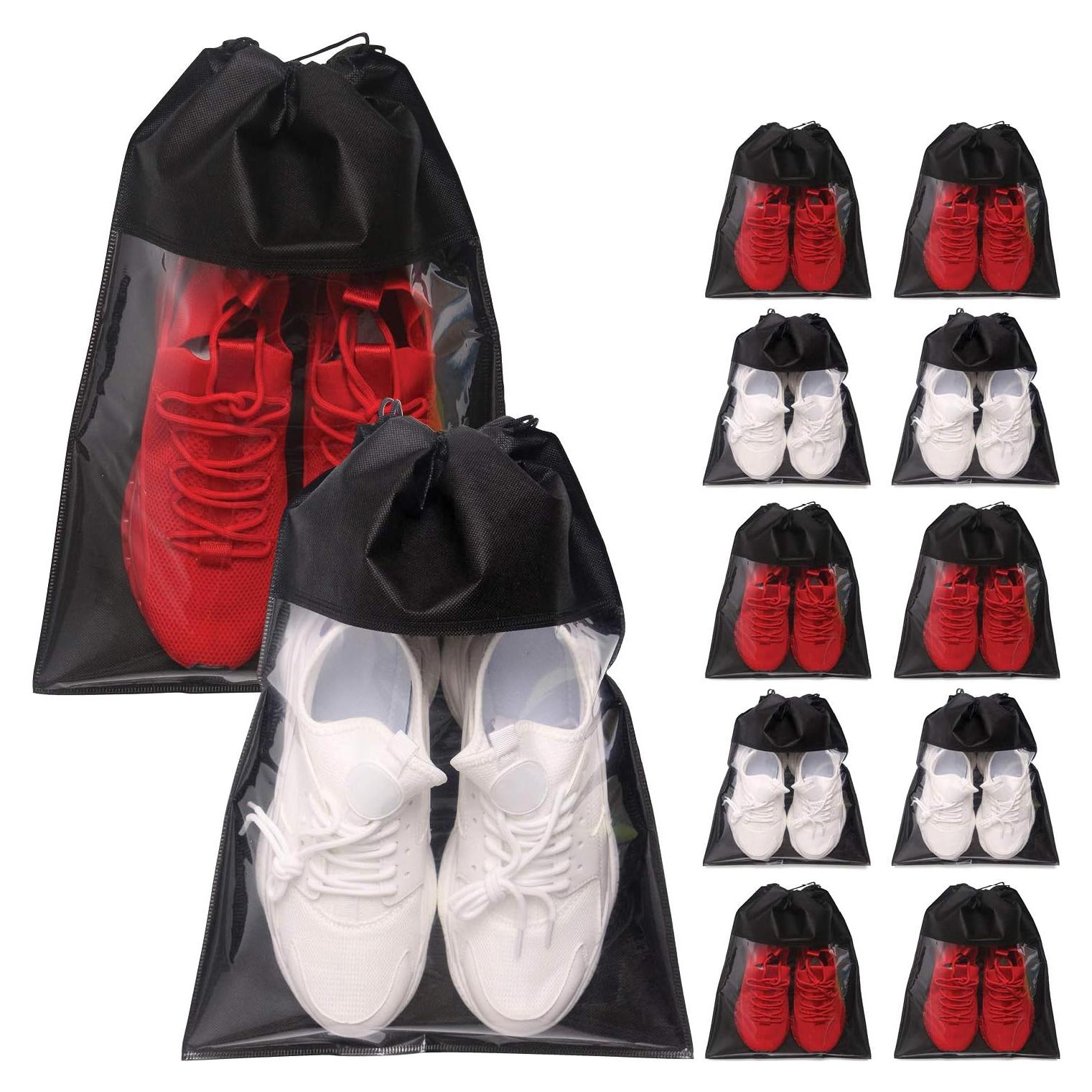 Paquete de 12 bolsas organizadoras de zapatos negras 32x44 cm