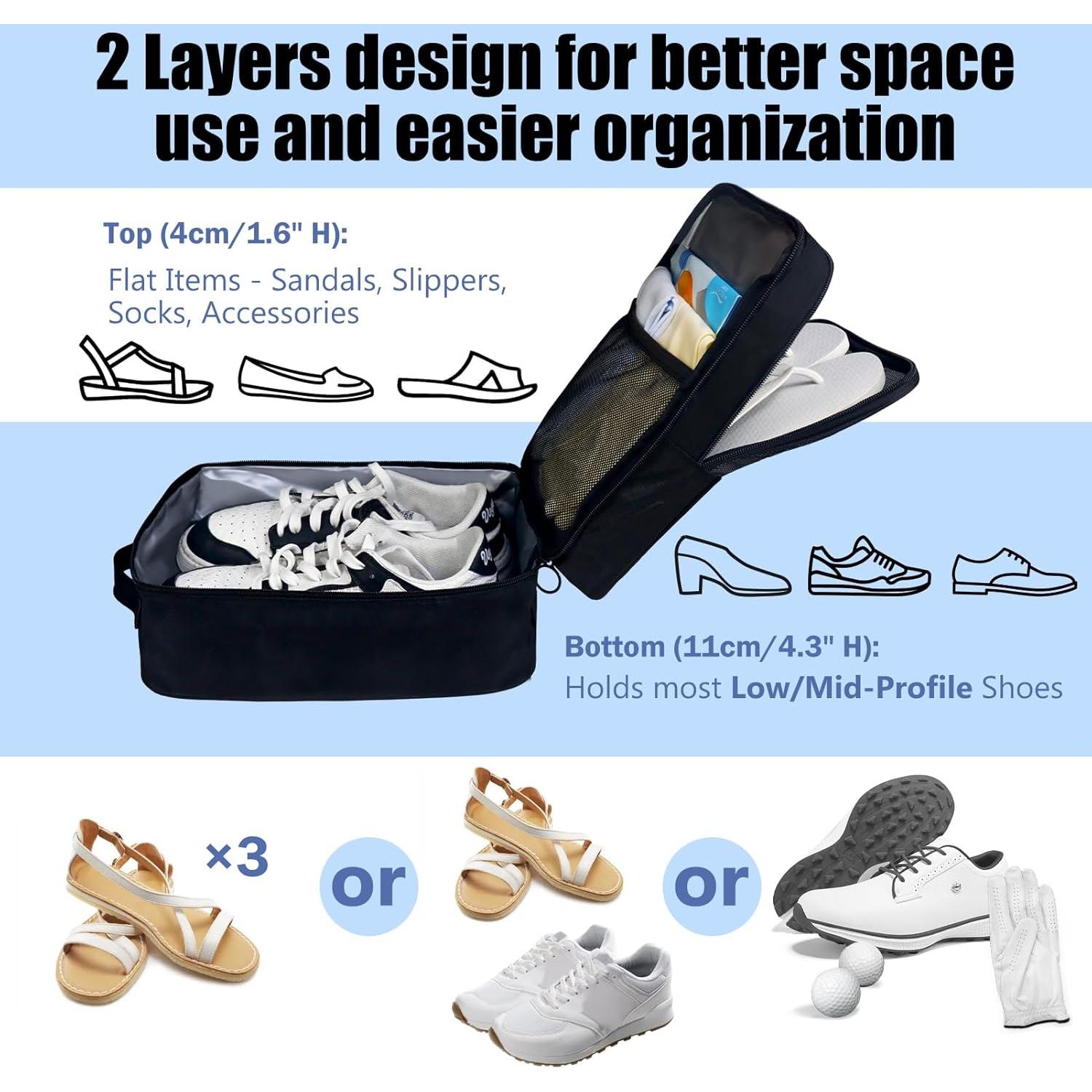 Bolsa de Zapatos Aosbos 2 Capas Portátil Negro 31.75x14.99cm