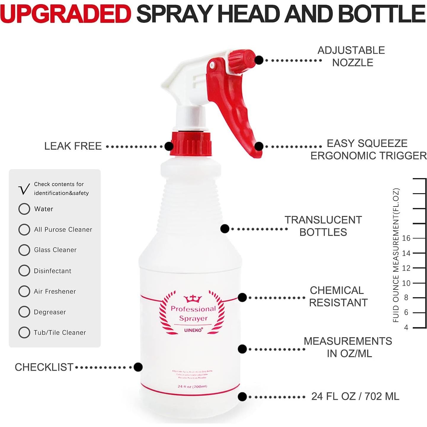 Botellas de Spray Uineko 24 Oz (Paquete de 4) Multiusos