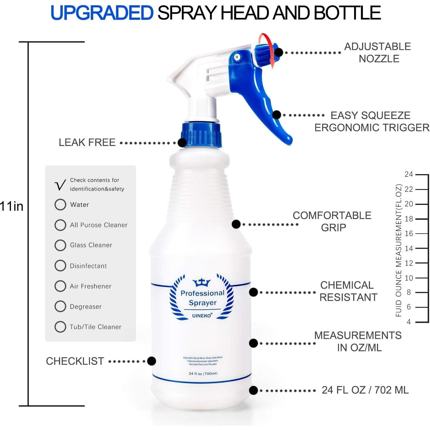 Botellas de Spray Uineko 24 Oz (Paquete de 3) Multiusos