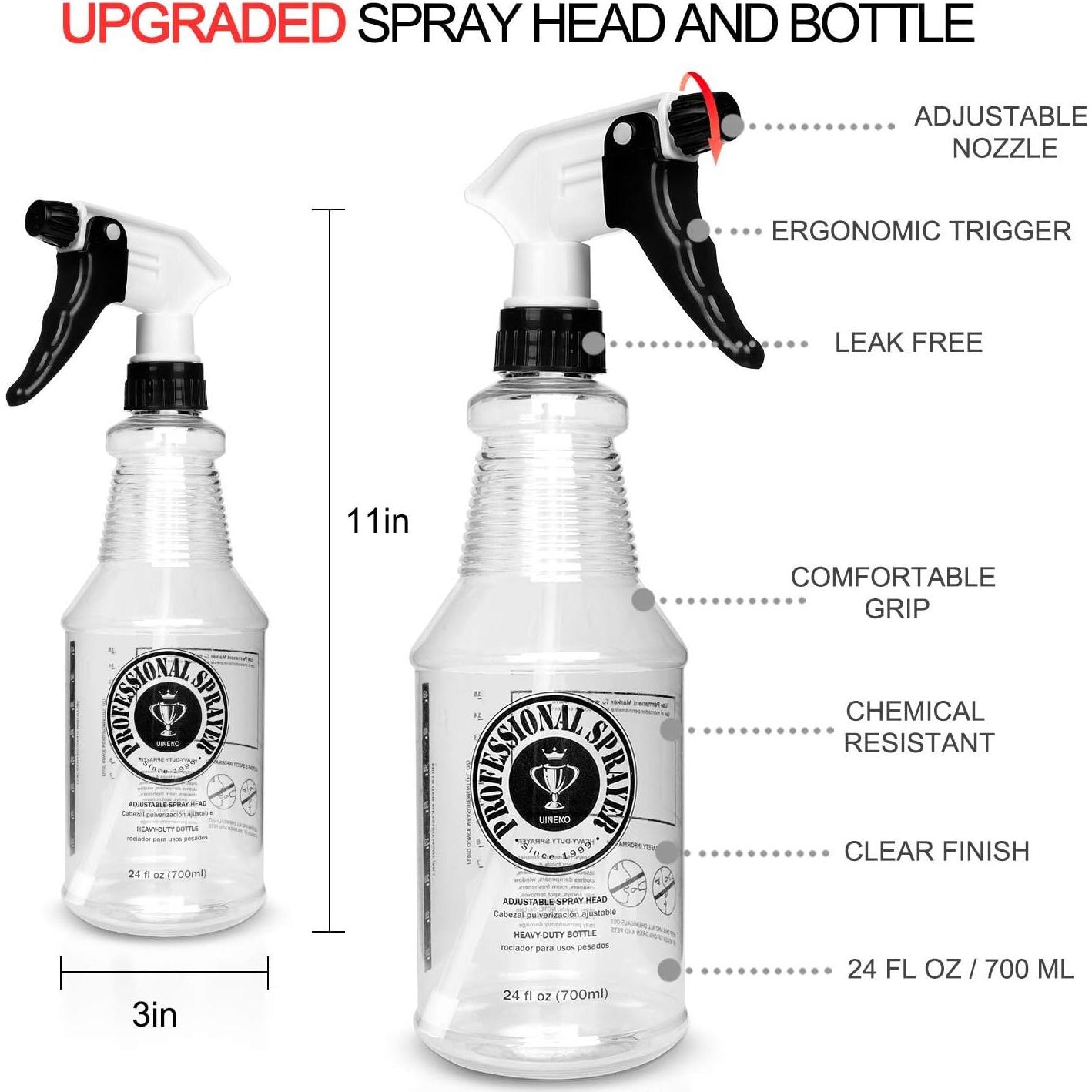 Botellas de Spray Uineko 24oz 3 Paquete Ajustables Transparentes
