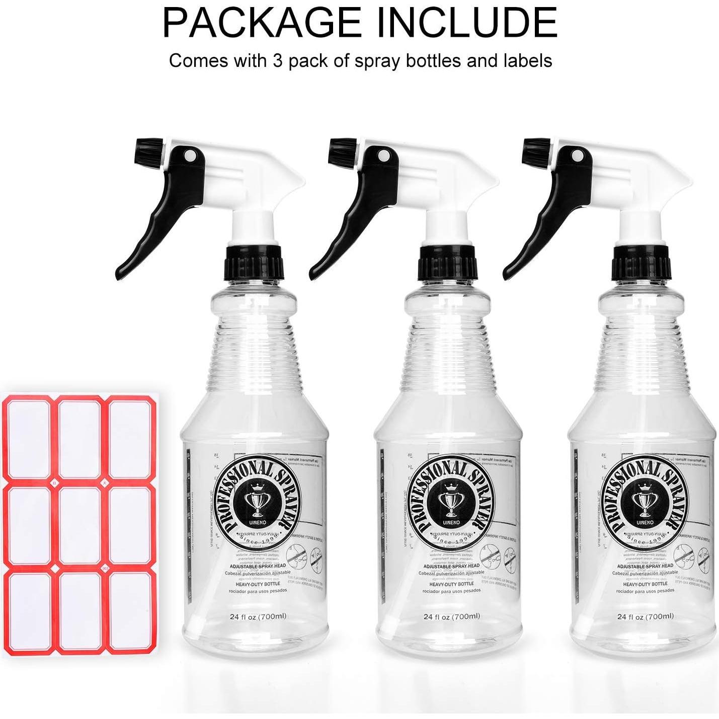 Botellas de Spray Uineko 24oz 3 Paquete Ajustables Transparentes
