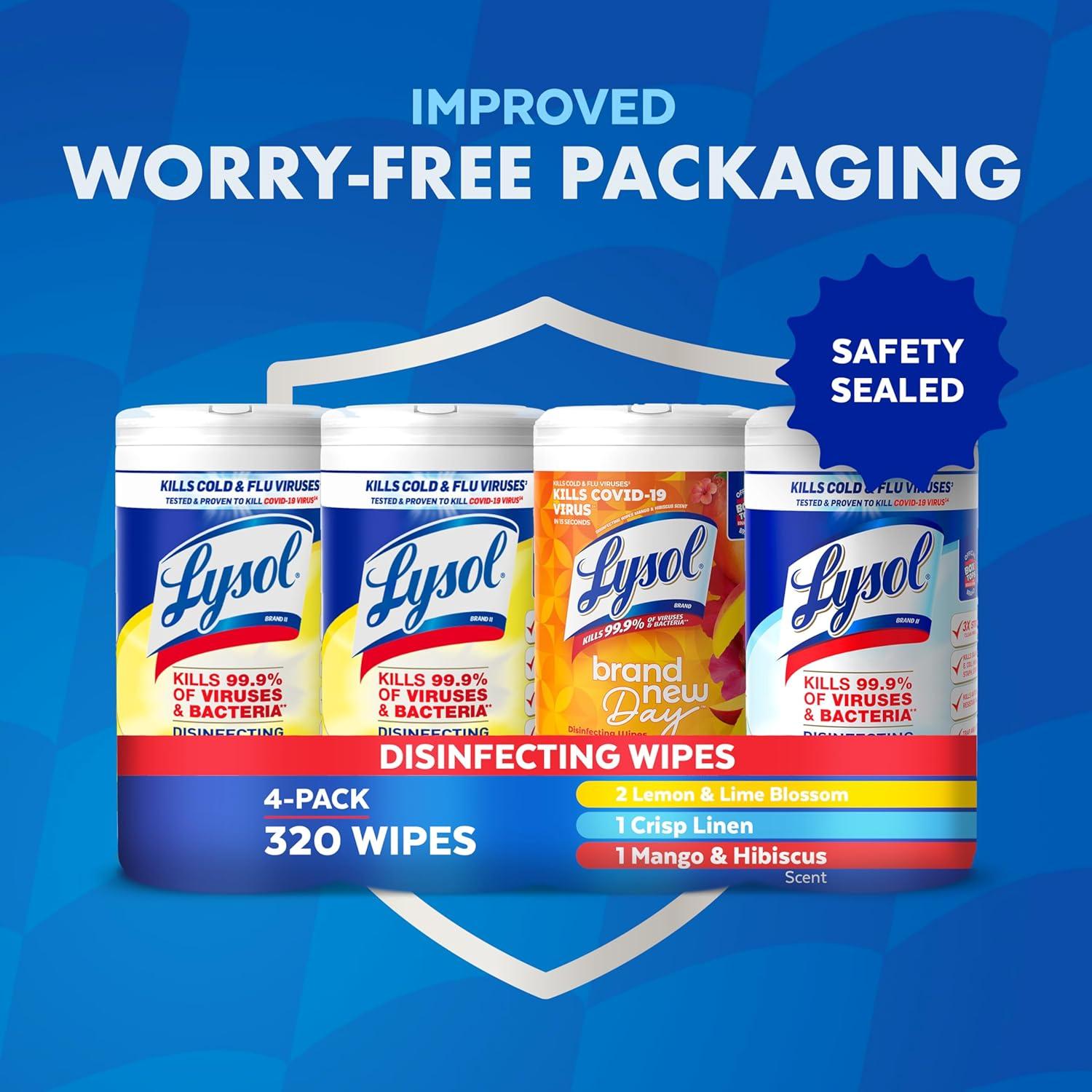 Toallitas Desinfectantes Lysol 80 Unidades Multiusos 4pk