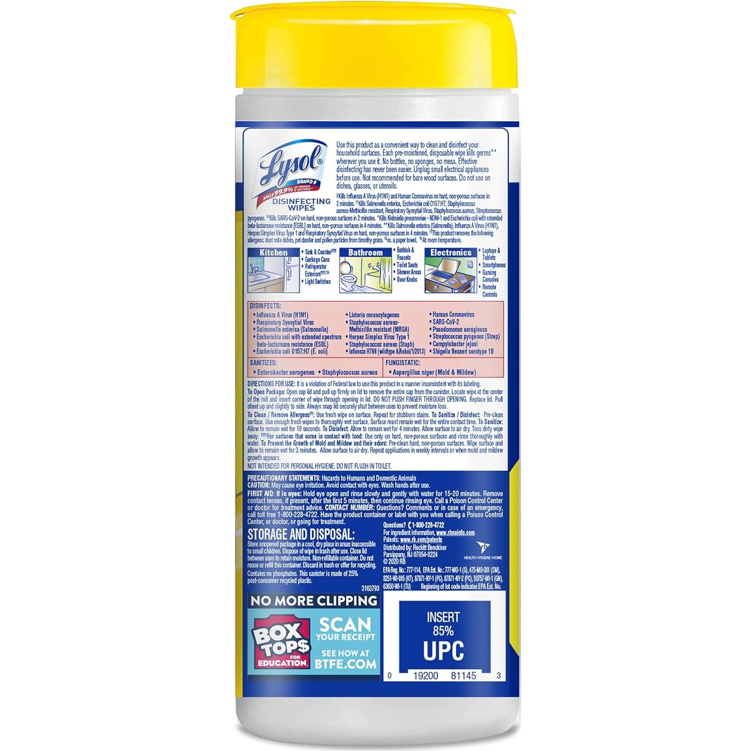 Toallitas Desinfectantes Lysol 35ct Flor de Limón y Lima